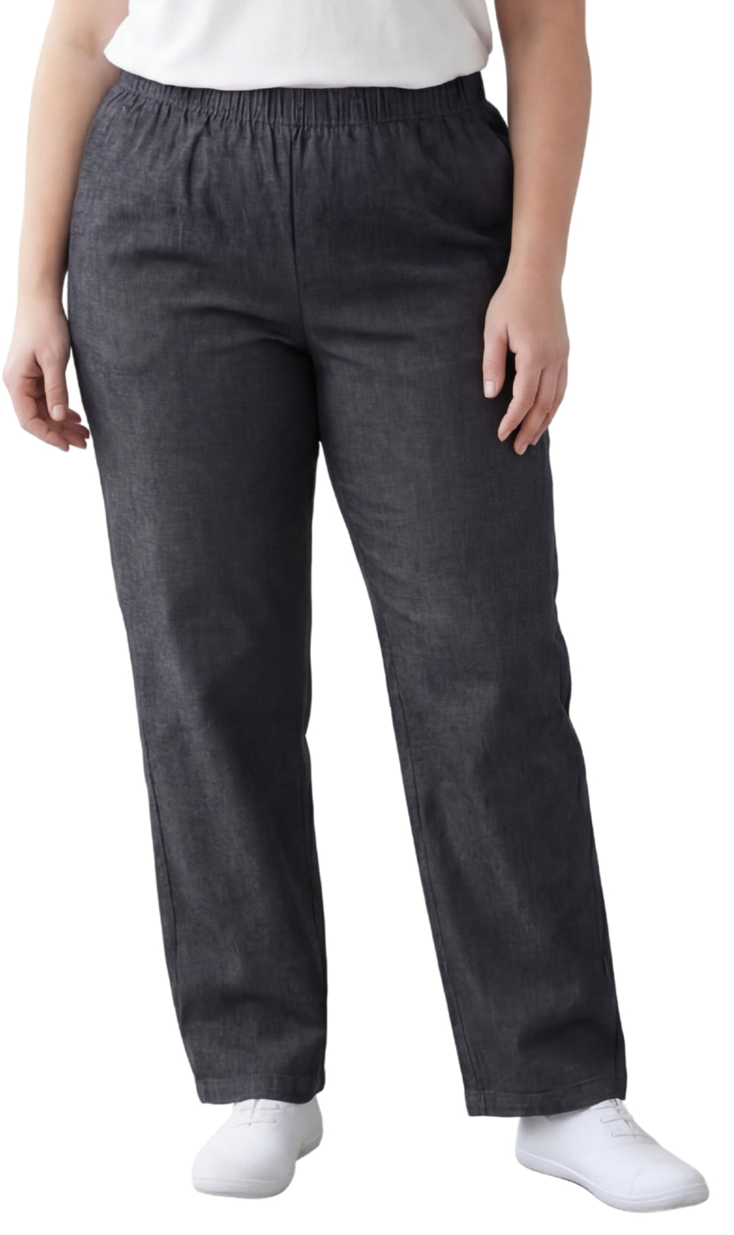 Turtle Bay New York Women's Lightweight Pull-On Denim Jeans with Elastic Waist black Front
