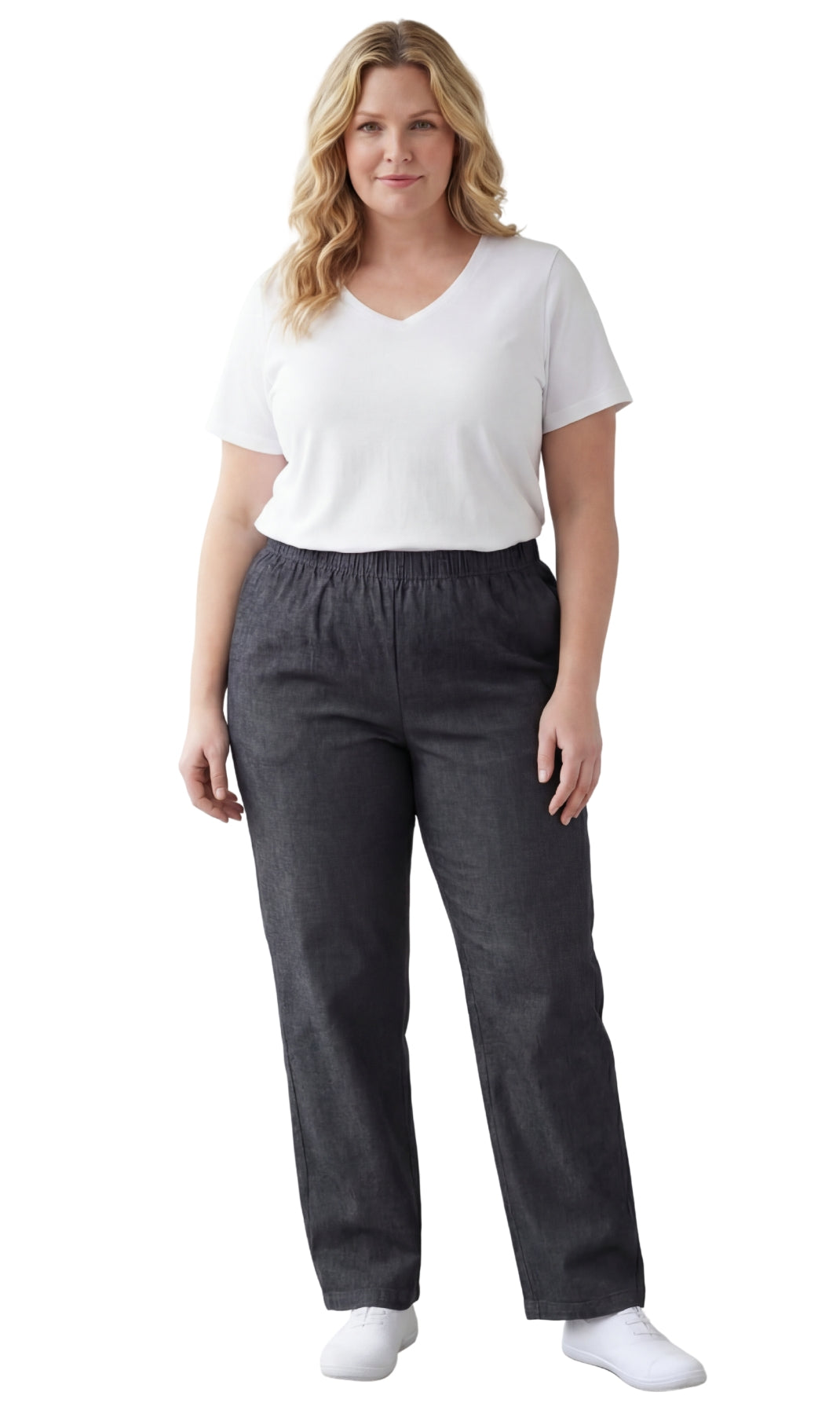 Turtle Bay New York Women's Lightweight Pull-On Denim Jeans with Elastic Waist black full