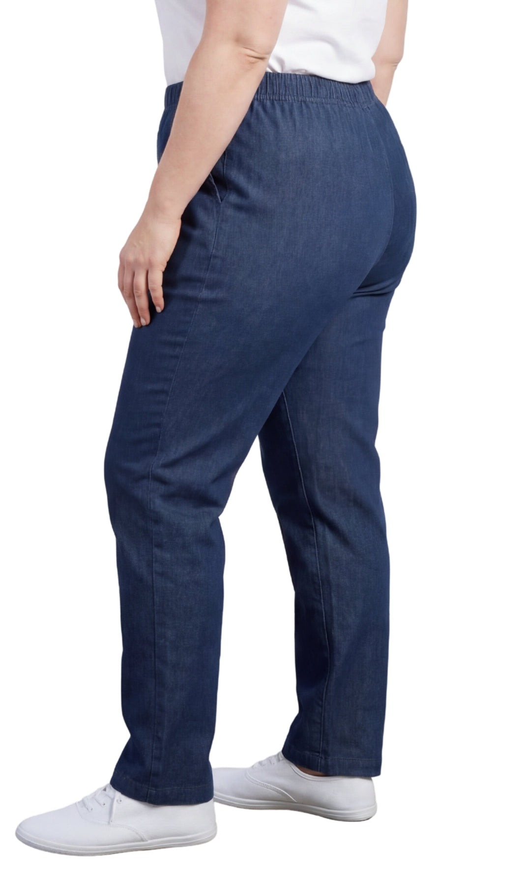 Turtle Bay New York Women's Lightweight Pull-On Denim Jeans with Elastic Waist Indigo side