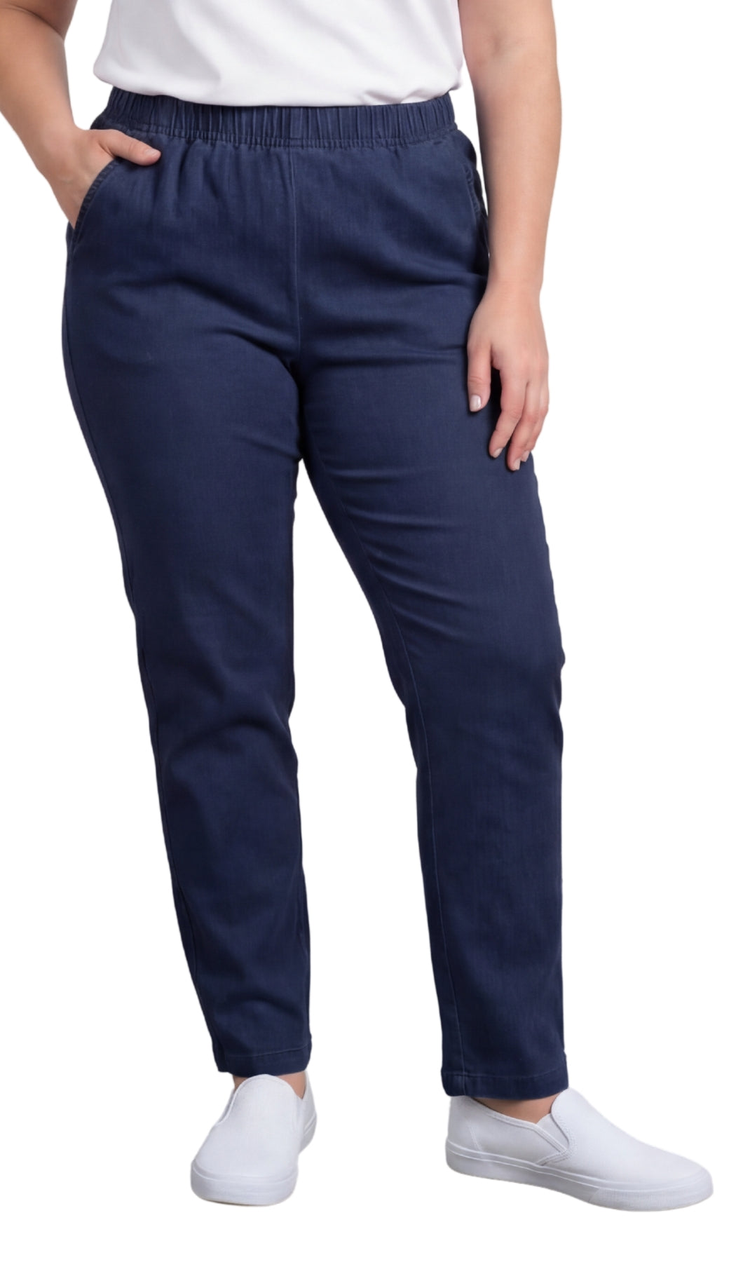 Turtle Bay New York Women's Lightweight Pull-On Denim Jeans with Elastic Waist navy Front