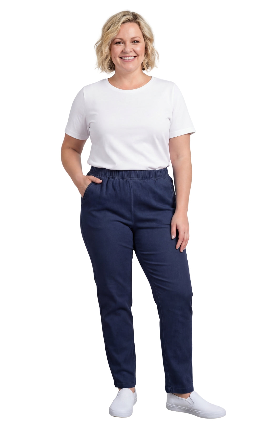 Turtle Bay New York Women's Lightweight Pull-On Denim Jeans with Elastic Waist navy full