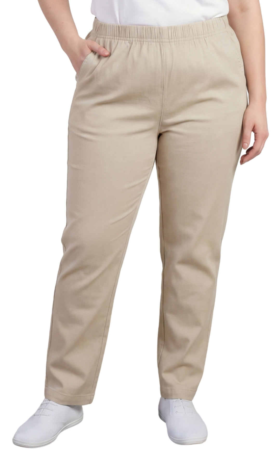 Turtle Bay New York Women's Lightweight Pull-On Denim Jeans with Elastic Waist stone Front