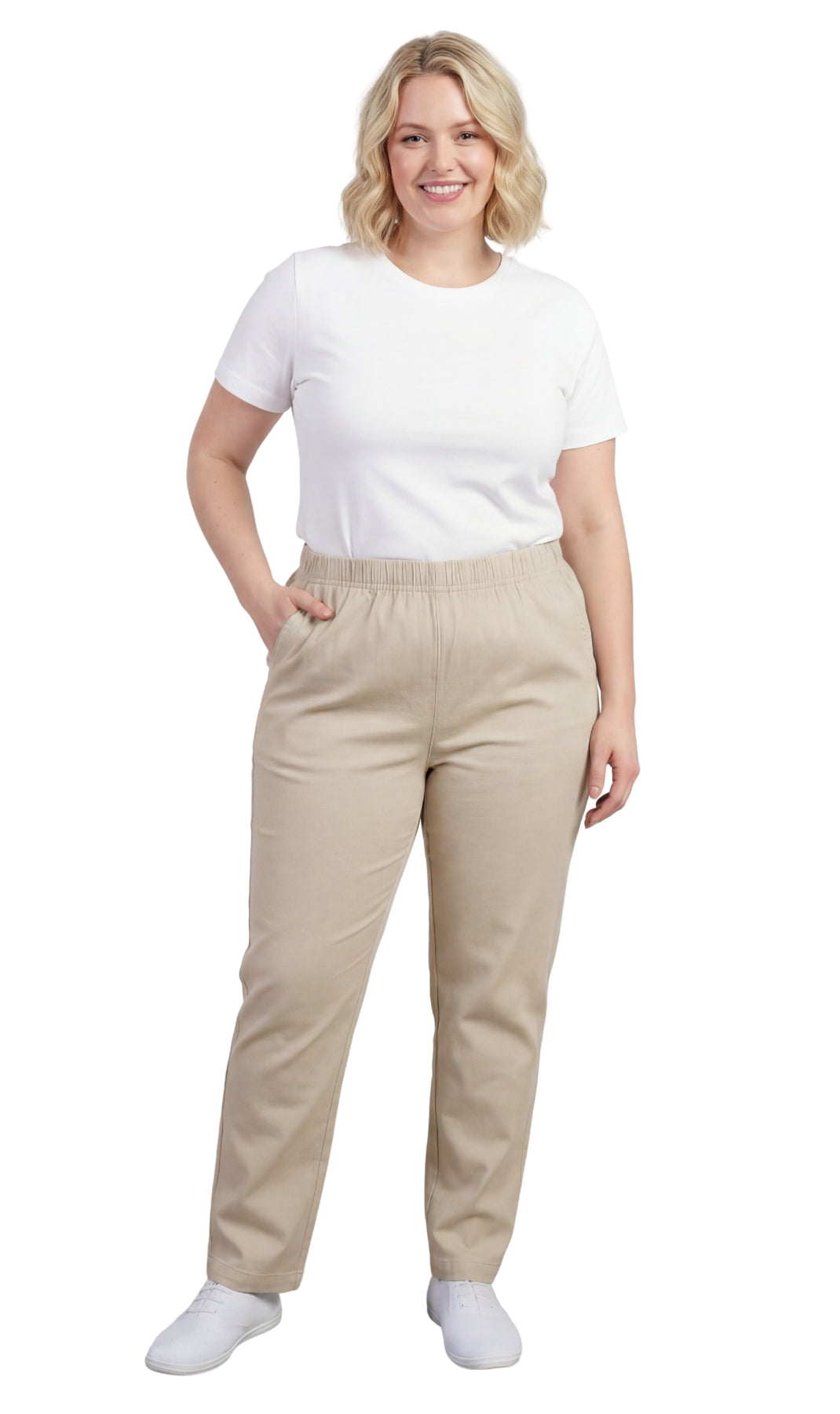 Turtle Bay New York Women's Lightweight Pull-On Denim Jeans with Elastic Waist stone full