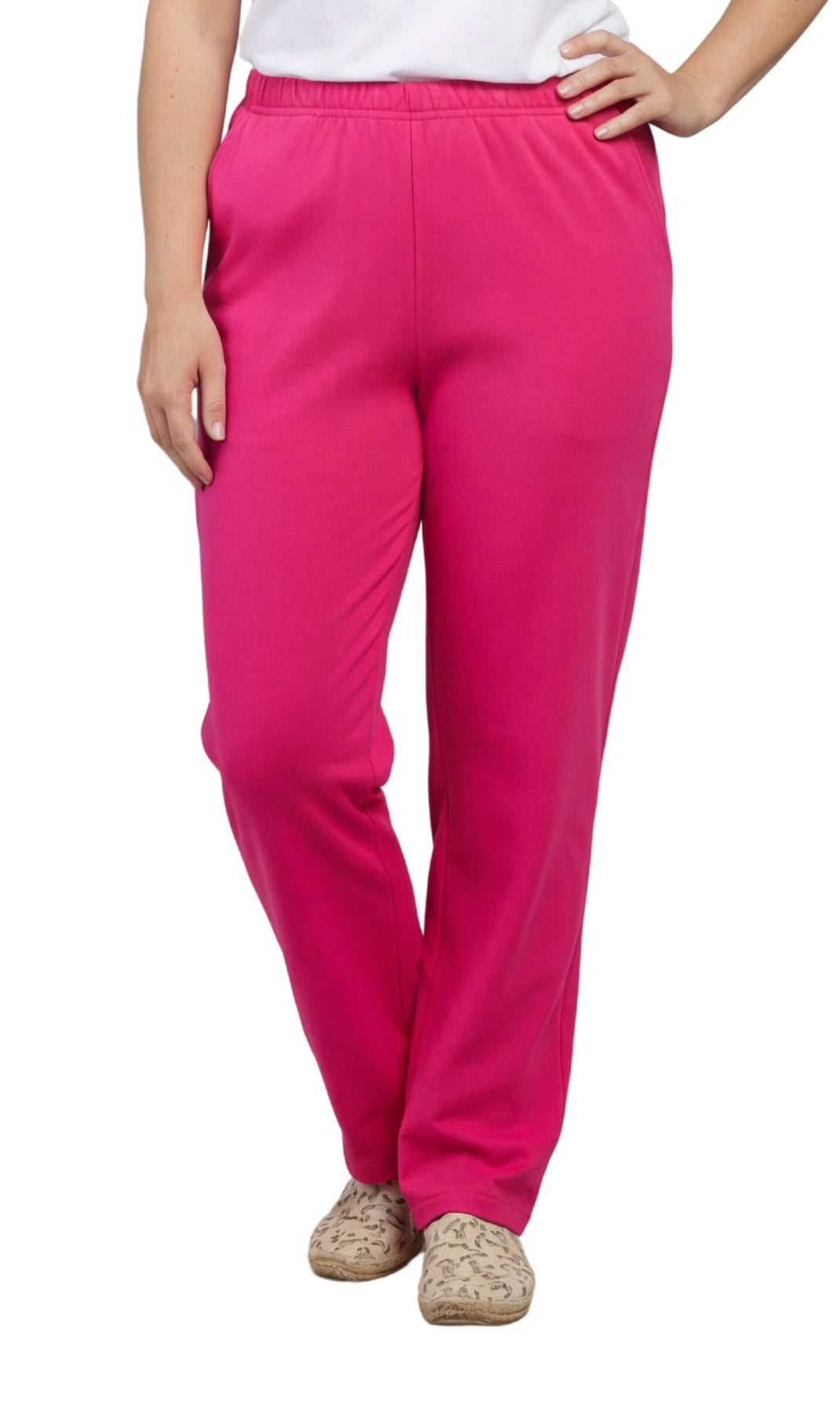 Turtle Bay New York Women's Knit Pull on Pants - Cotton Blend with Flat Front waistband fuchsia front