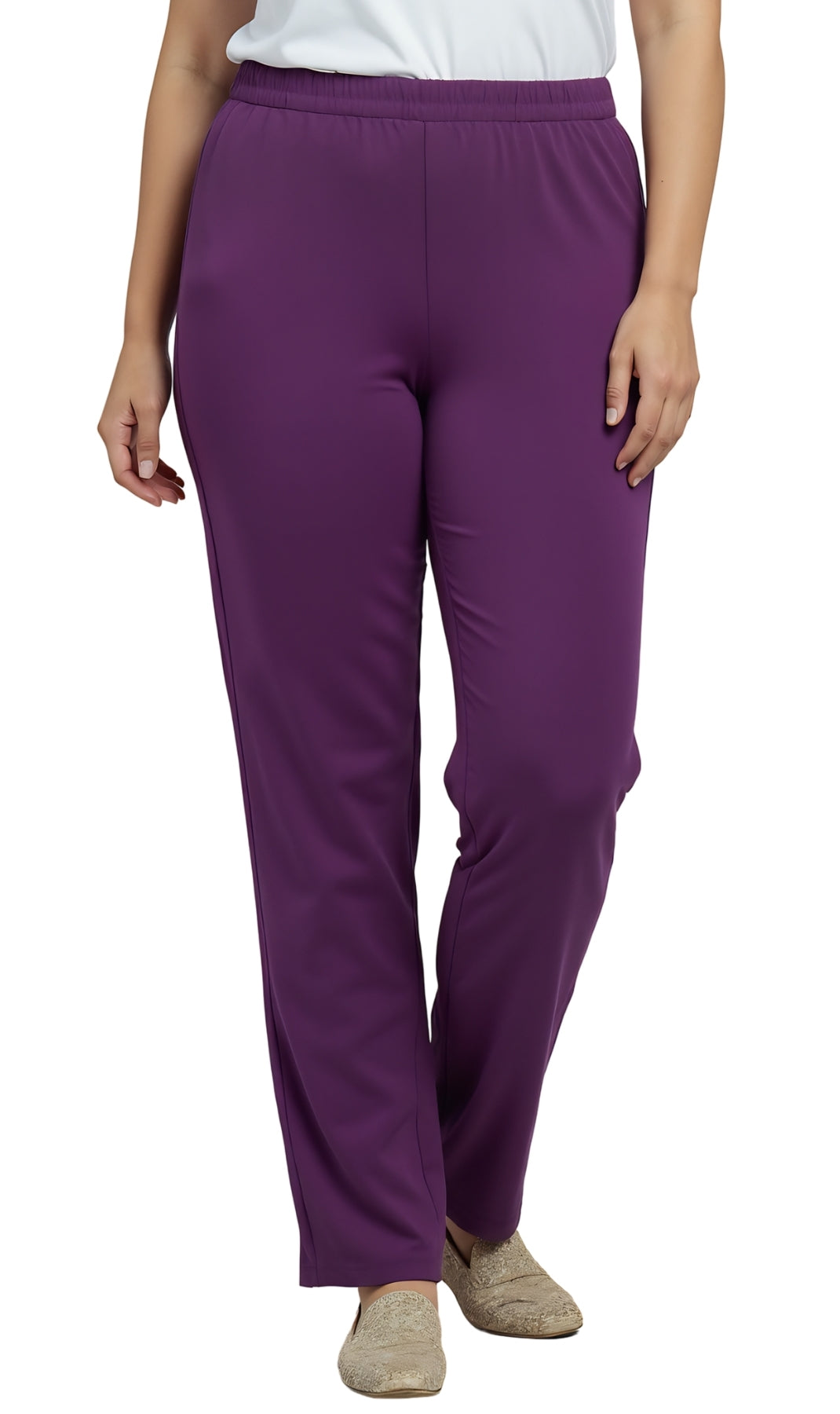 Women's Knit Pull on Pants - Cotton Blend with Flat Front waistband 50