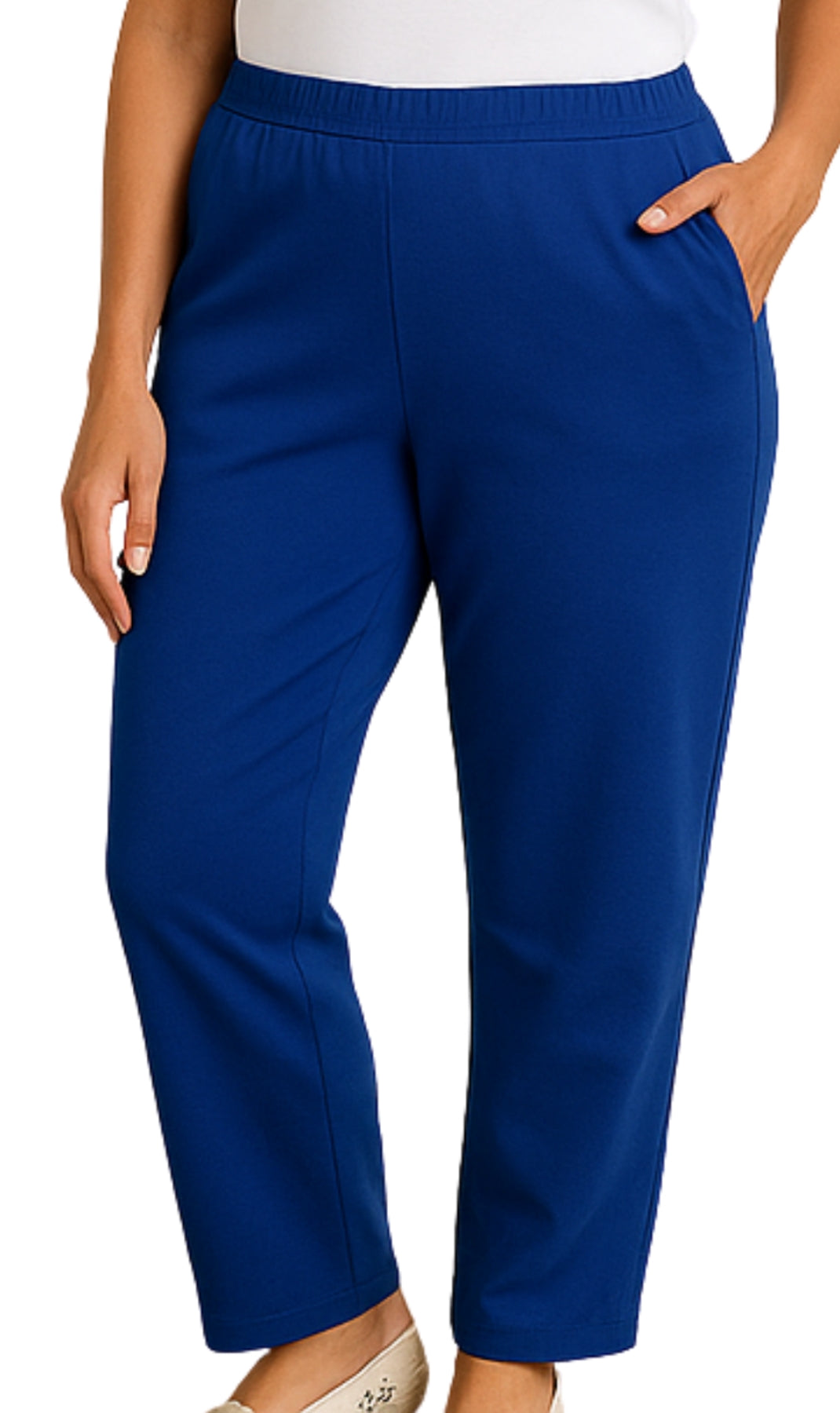 Women's Knit Pull on Pants - Cotton Blend with Flat Front waistband 39
