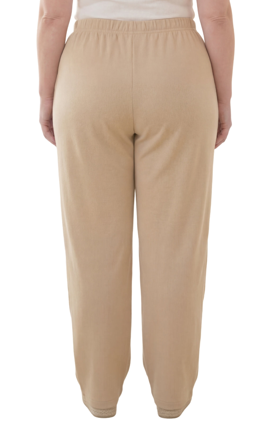 Turtle Bay New York Women's Knit Pull on Pants - Cotton Blend with Flat Front waistband tan back