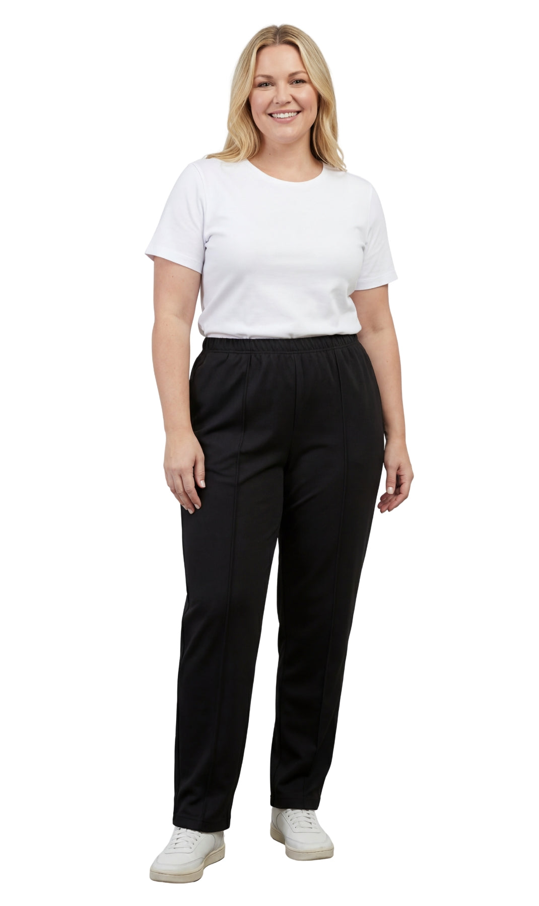 Turtle Bay New York Womens Classic Poly Knit Pants - Pull On Slacks with Elastic Waist Black full