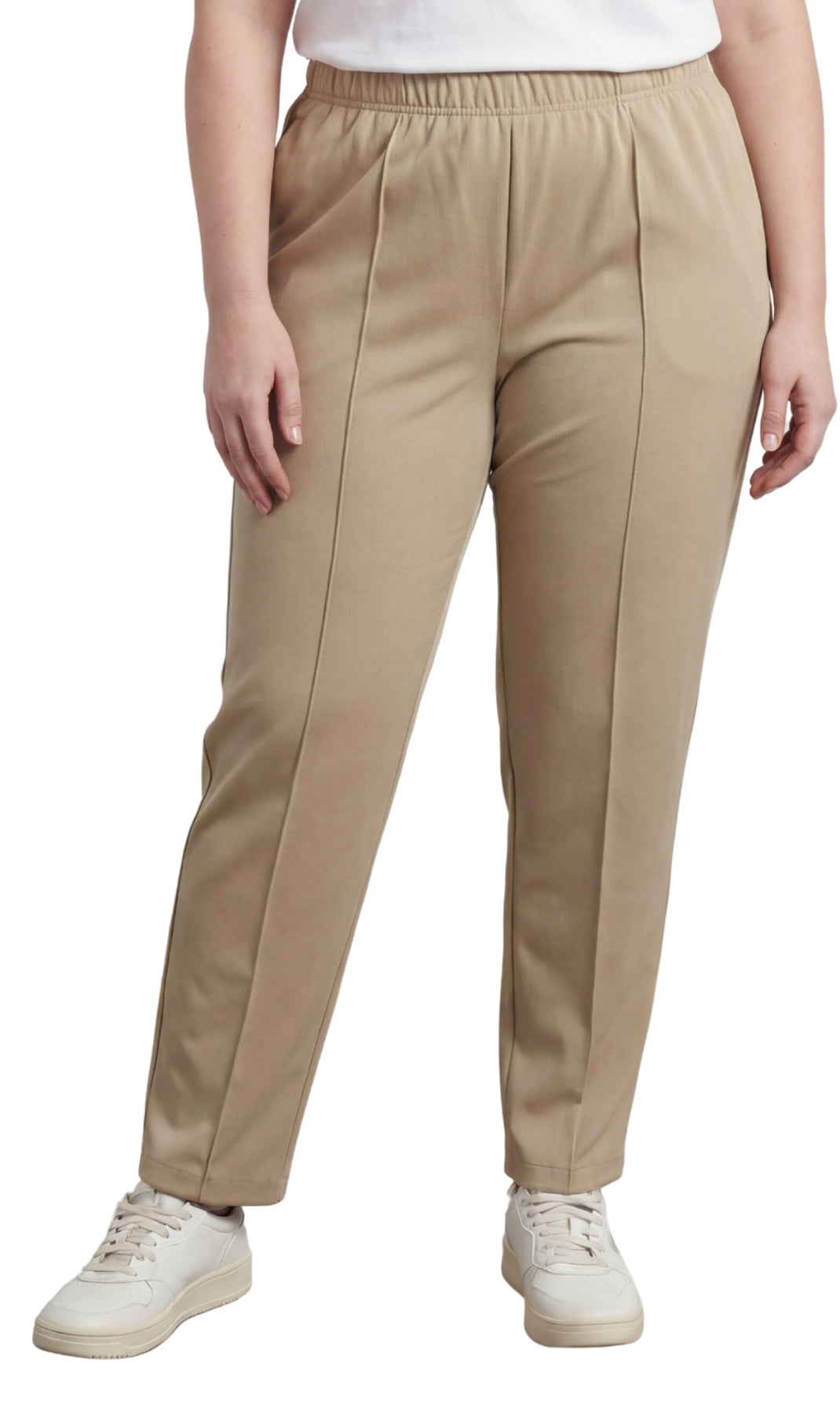 Turtle Bay New York Womens Classic Poly Knit Pants - Pull On Slacks with Elastic Waist stone Front
