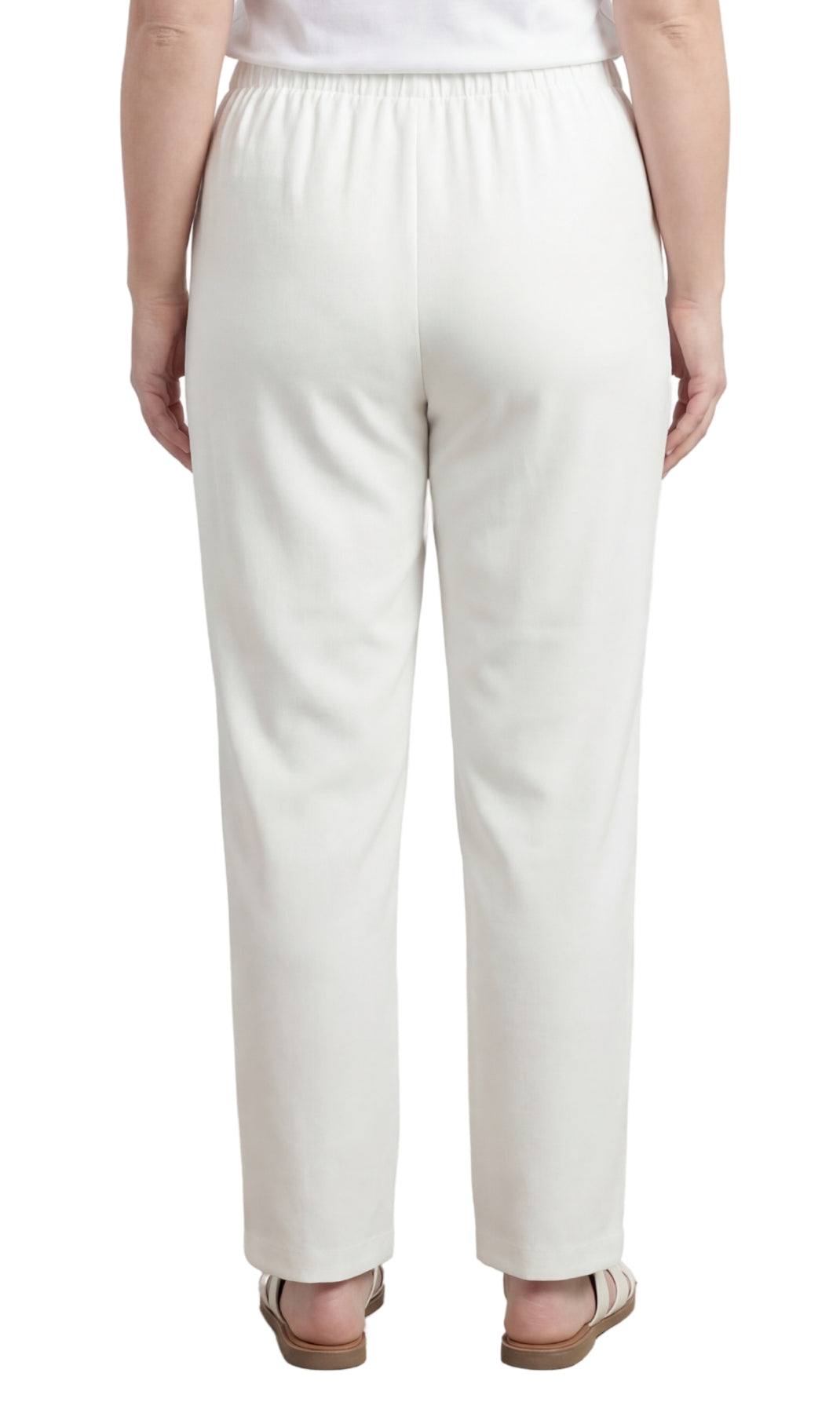 Turtle Bay New York Womens Classic Poly Knit Pants - Pull On Slacks with Elastic Waist white back