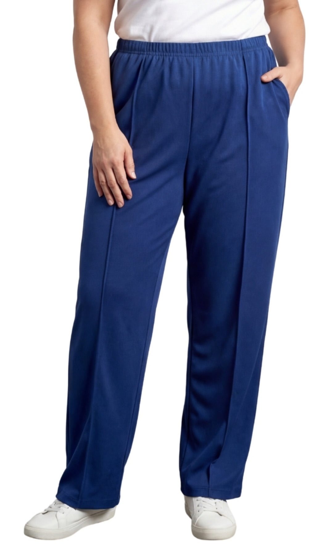 Turtle Bay New York Womens Classic Poly Knit Pants - Pull On Slacks with Elastic Waist navy Front