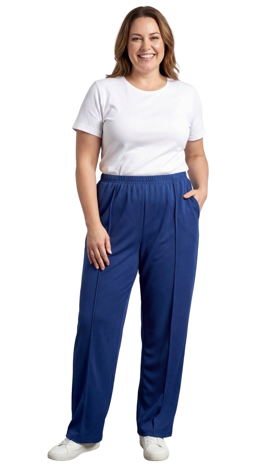 Turtle Bay New York Womens Classic Poly Knit Pants - Pull On Slacks with Elastic Waist navy full