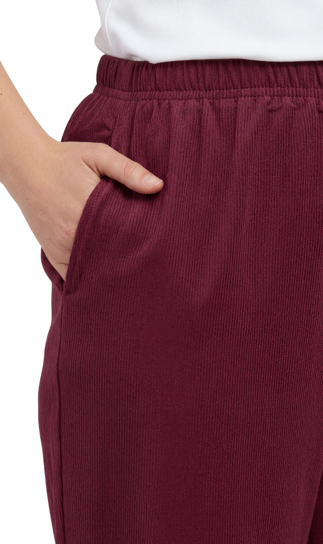 Womens Pull On Fine Wale Corduroy Pants with soft-covered elastic waist 16