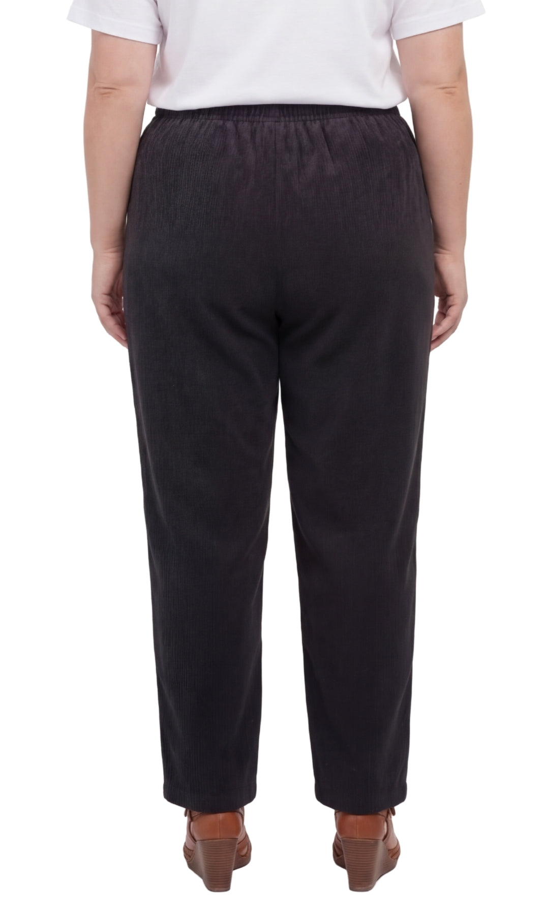Turtle Bay New York Womens Pull On Fine Wale Corduroy Pants with soft-covered elastic waist black back