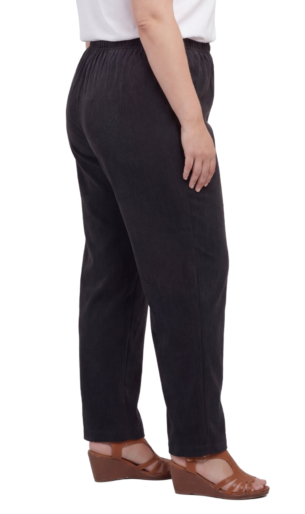 Turtle Bay New York Womens Pull On Fine Wale Corduroy Pants with soft-covered elastic waist black side