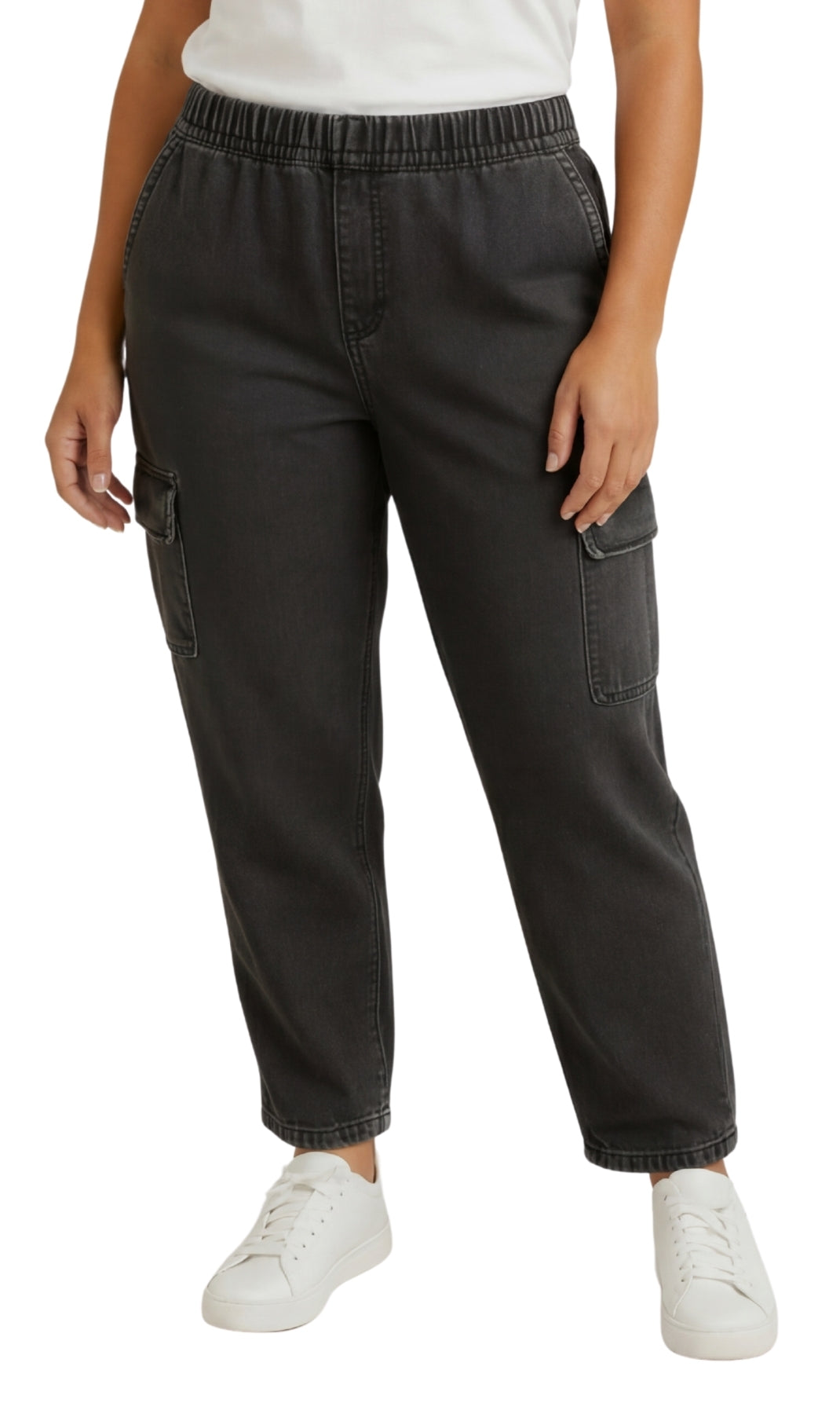 Women's Elastic Stretch Waist Casual Denim Pull-on Cargo Pants