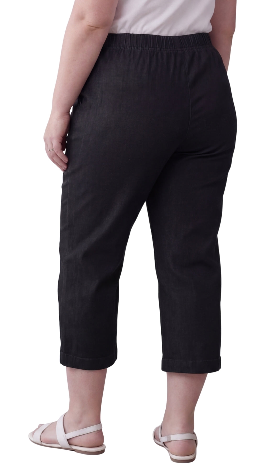 Turtle Bay New York Women’s Lightweight Stretch Denim Capri Pants – Comfortable Everyday Fit black back