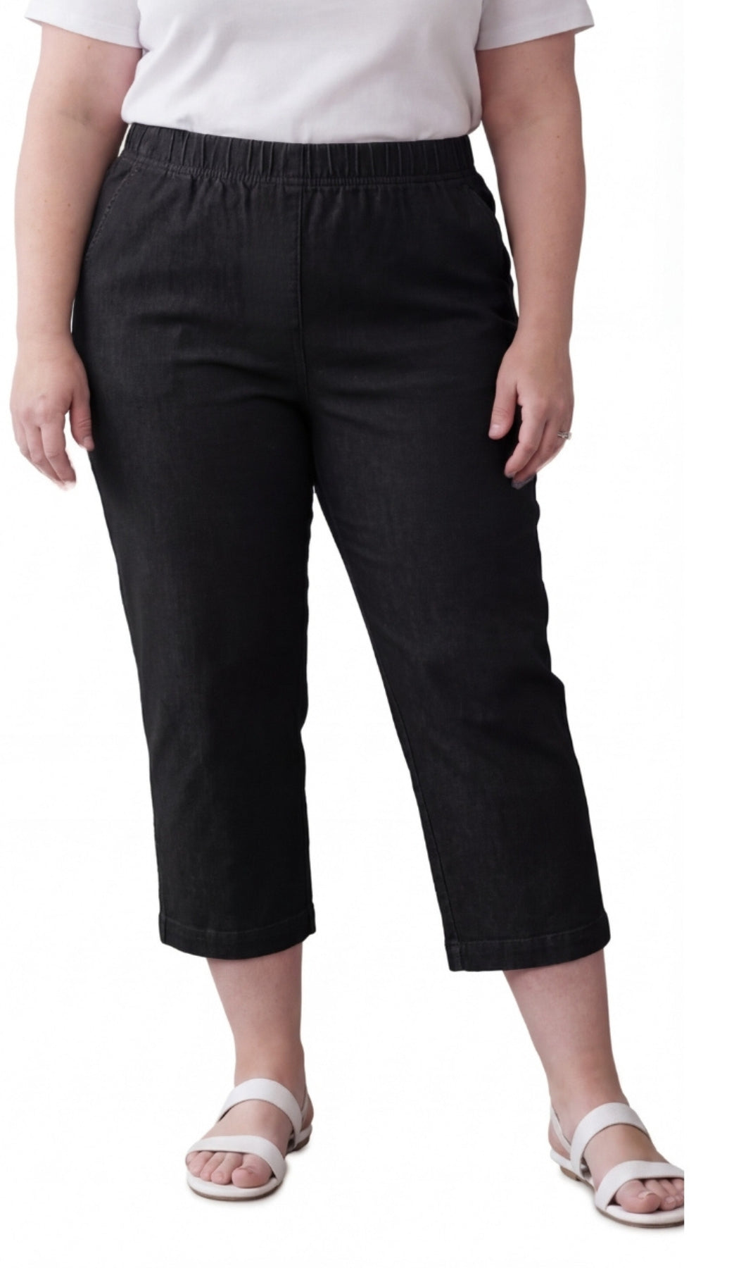 Turtle Bay New York Women’s Lightweight Stretch Denim Capri Pants – Comfortable Everyday Fit black front