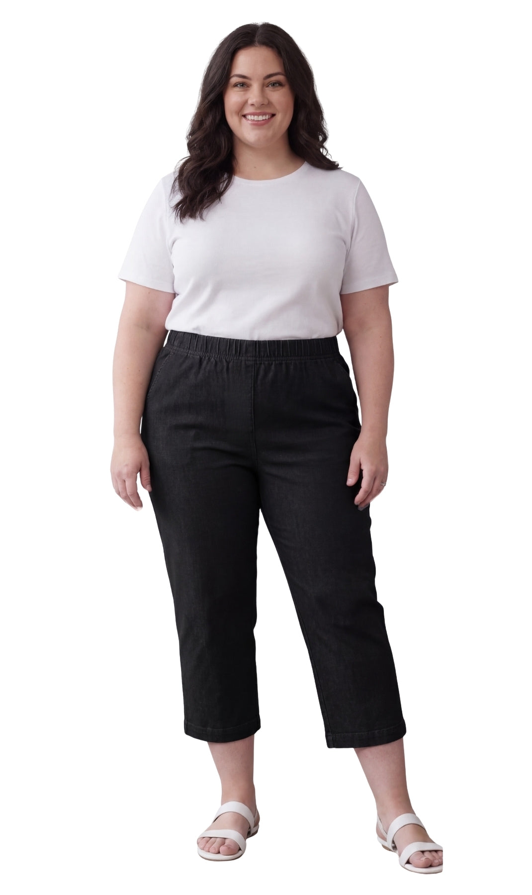 Turtle Bay New York Women’s Lightweight Stretch Denim Capri Pants – Comfortable Everyday Fit black full
