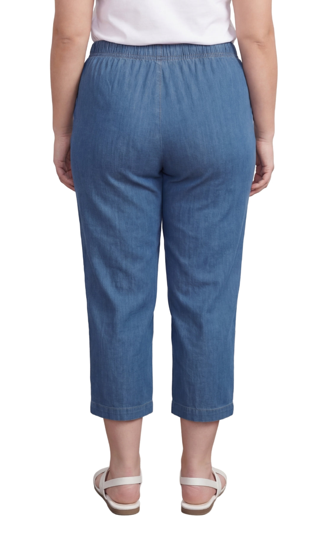 Turtle Bay New York Women’s Lightweight Stretch Denim Capri Pants – Comfortable Everyday Fit Med blue back