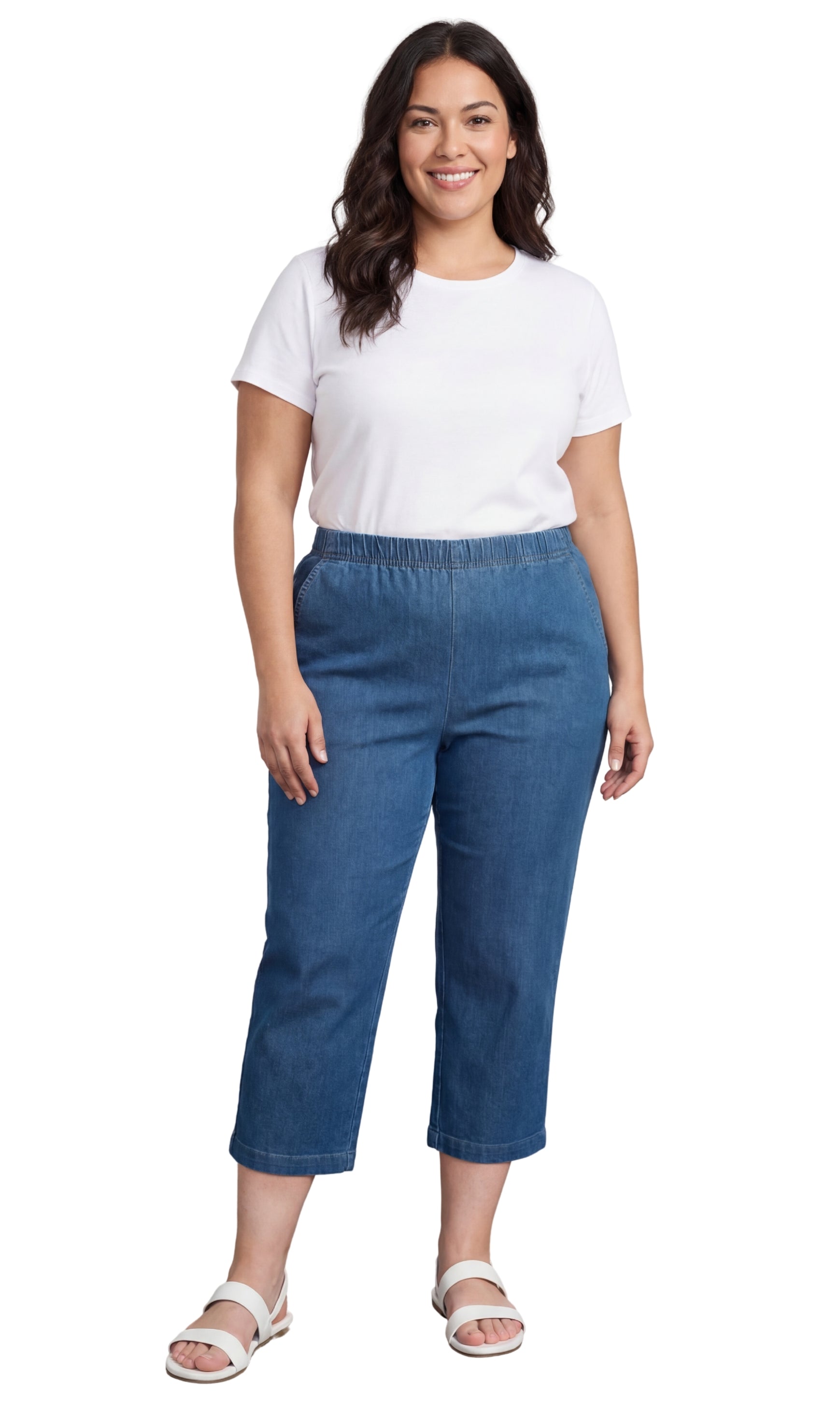 Turtle Bay New York Women’s Lightweight Stretch Denim Capri Pants – Comfortable Everyday Fit Med blue full