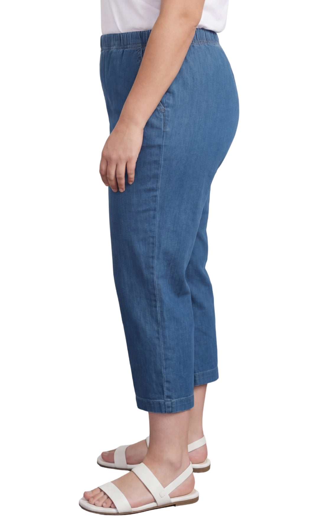Turtle Bay New York Women’s Lightweight Stretch Denim Capri Pants – Comfortable Everyday Fit Med blue side