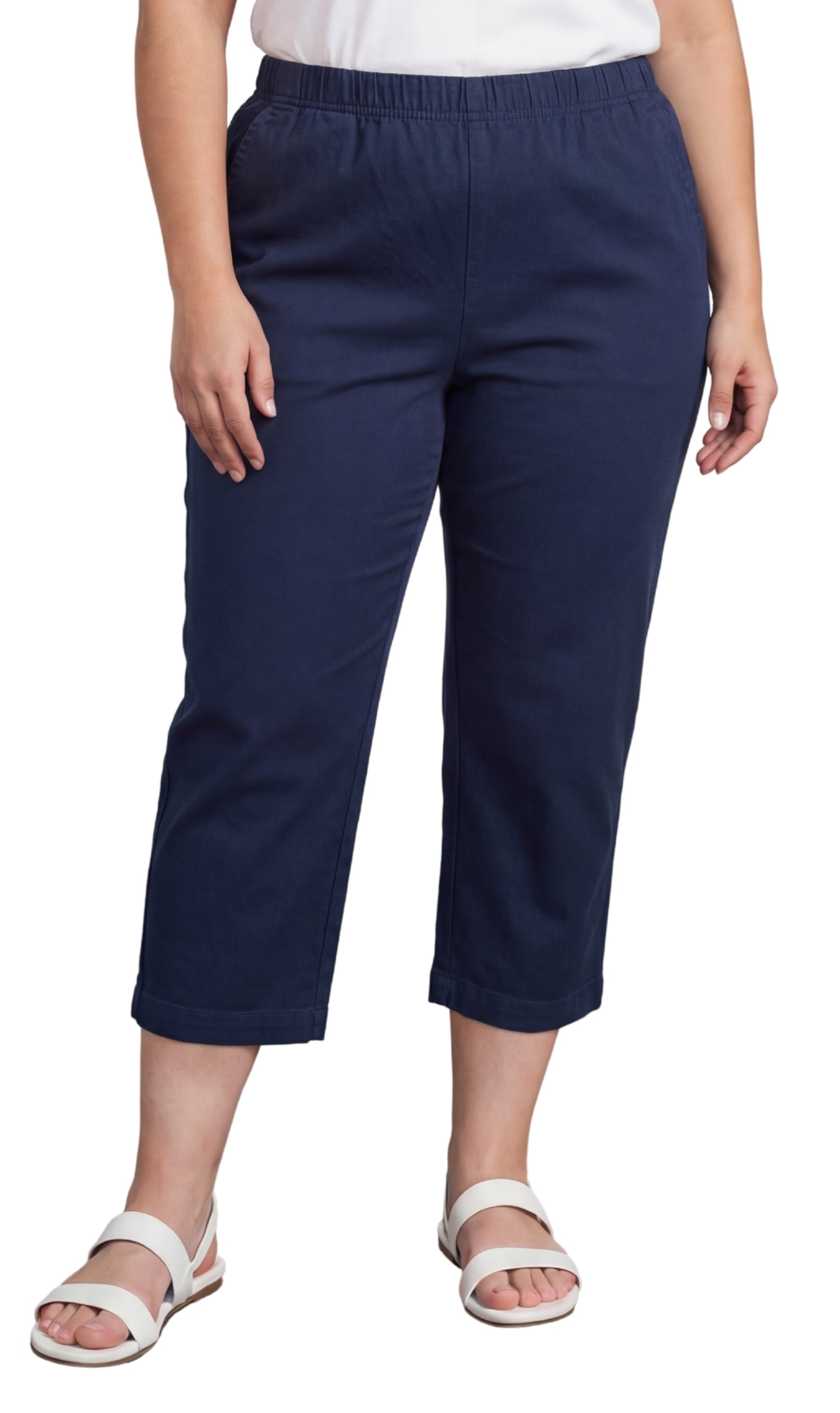 Turtle Bay New York Women’s Lightweight Stretch Denim Capri Pants – Comfortable Everyday Fit navy front