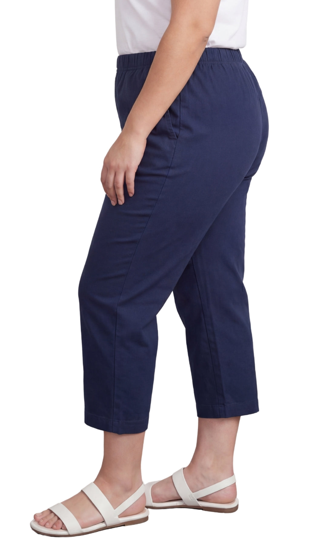 Turtle Bay New York Women’s Lightweight Stretch Denim Capri Pants – Comfortable Everyday Fit navy side