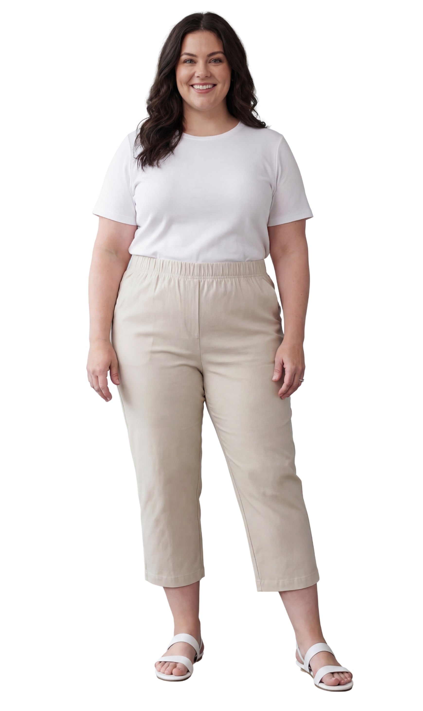 Turtle Bay New York Women’s Lightweight Stretch Denim Capri Pants – Comfortable Everyday Fit stone full