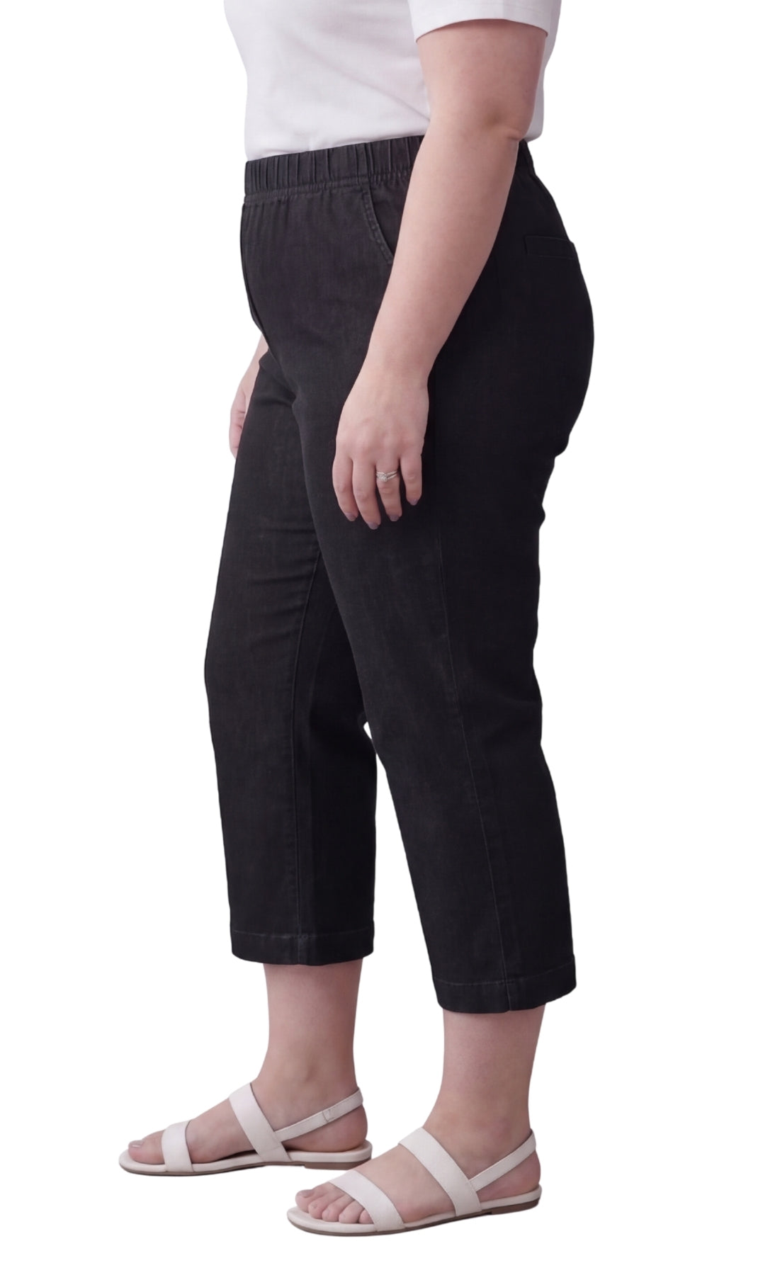 Turtle Bay New York Women’s Lightweight Stretch Denim Capri Pants – Comfortable Everyday Fit black side1