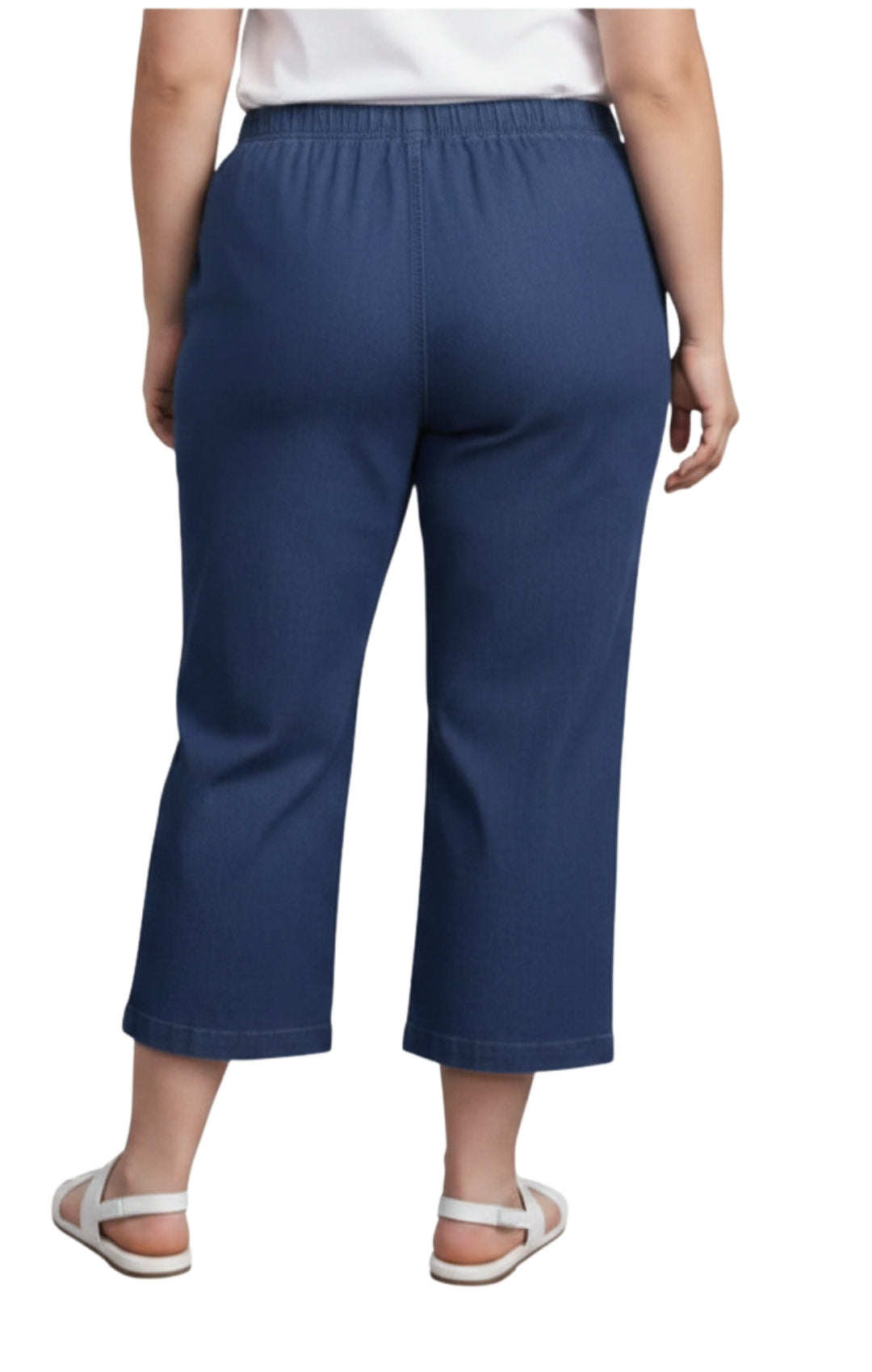Women's Stretch Denim Capris Lightweight Stretch Fabric for Cool Comfort TURTLE BAY APPAREL indigo back