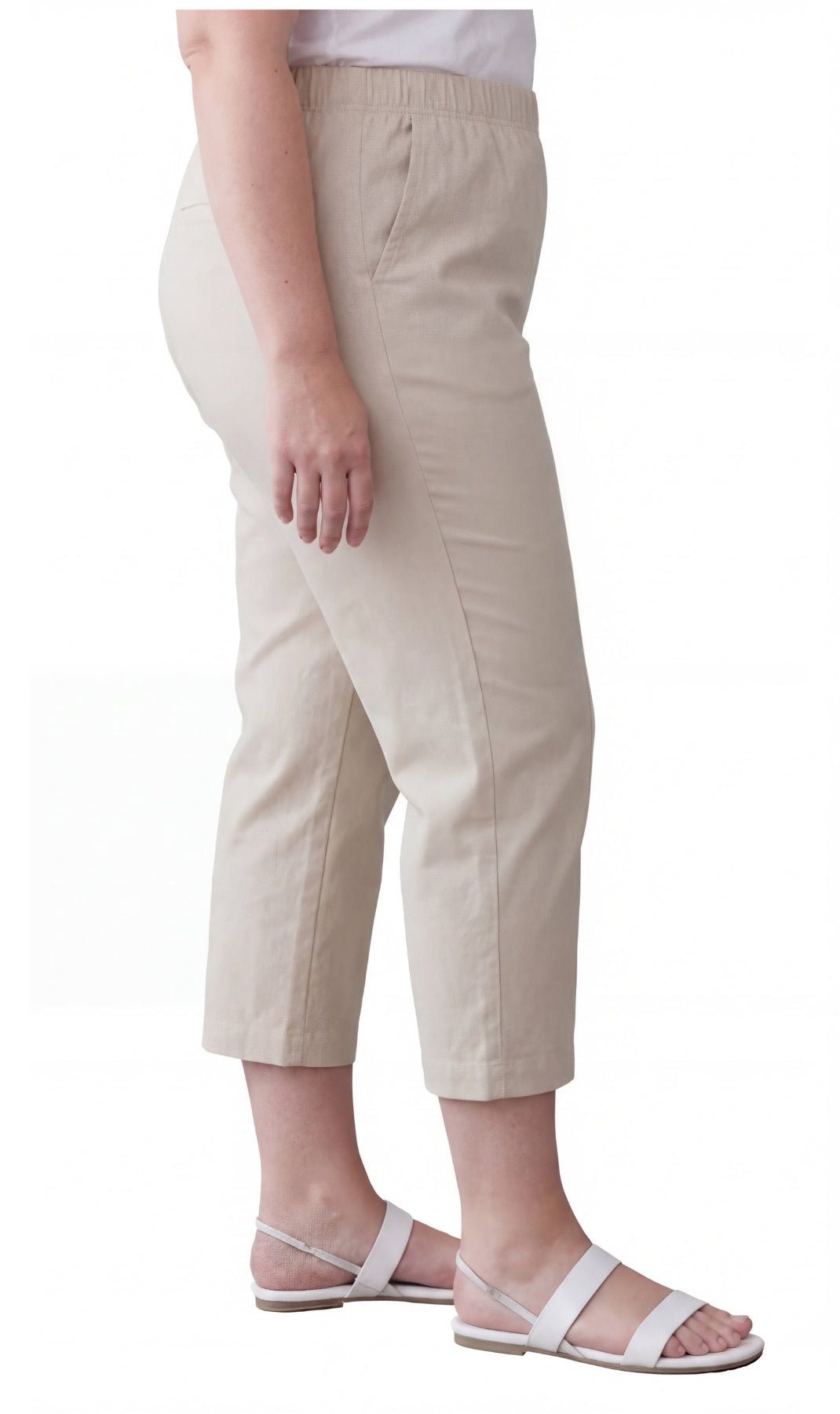 Turtle Bay New York Women’s Lightweight Stretch Denim Capri Pants – Comfortable Everyday Fit stone side