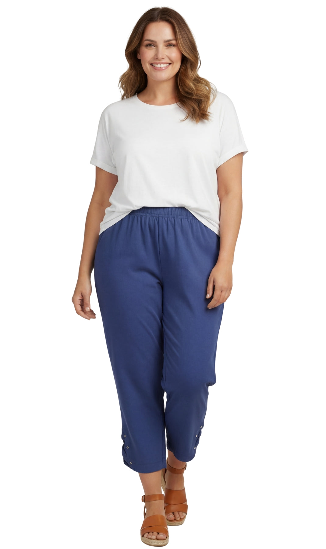 Women's Capris with Studded Hem Detail in Tri-Blend Denim and Twill with Angled side Pockets 9