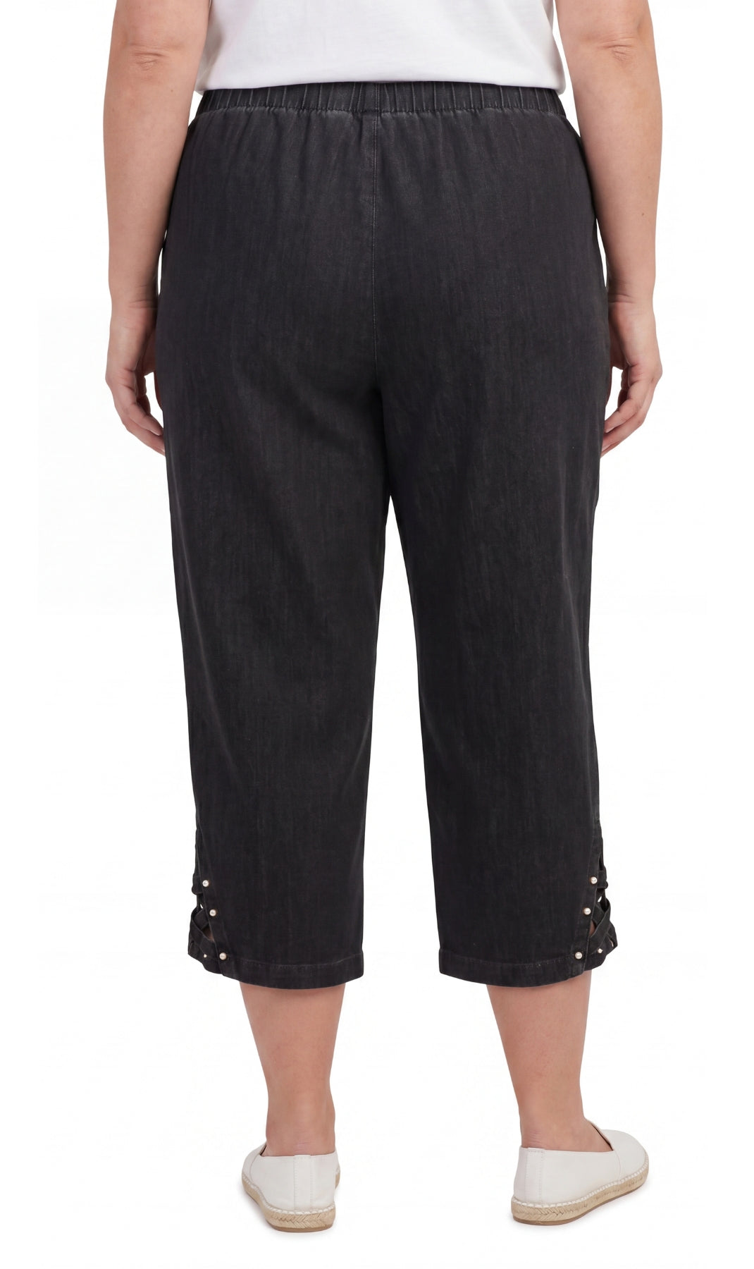 Turtle Bay New York Women’s Lightweight Capris with Studded Hem Detail Black back