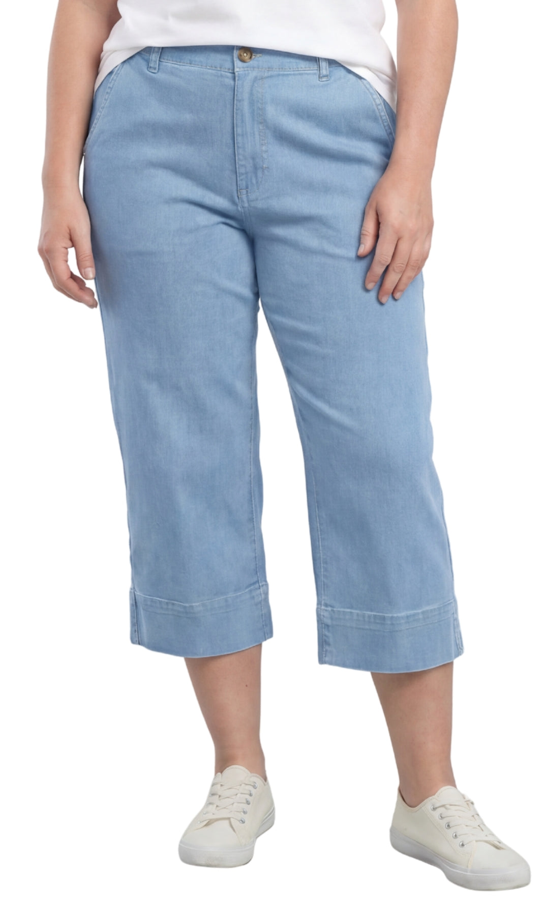 Turtle Bay New York Women’s Lightweight Straight Leg Casual Denim Capri Pants in Cotton Blend Fabric chambary front