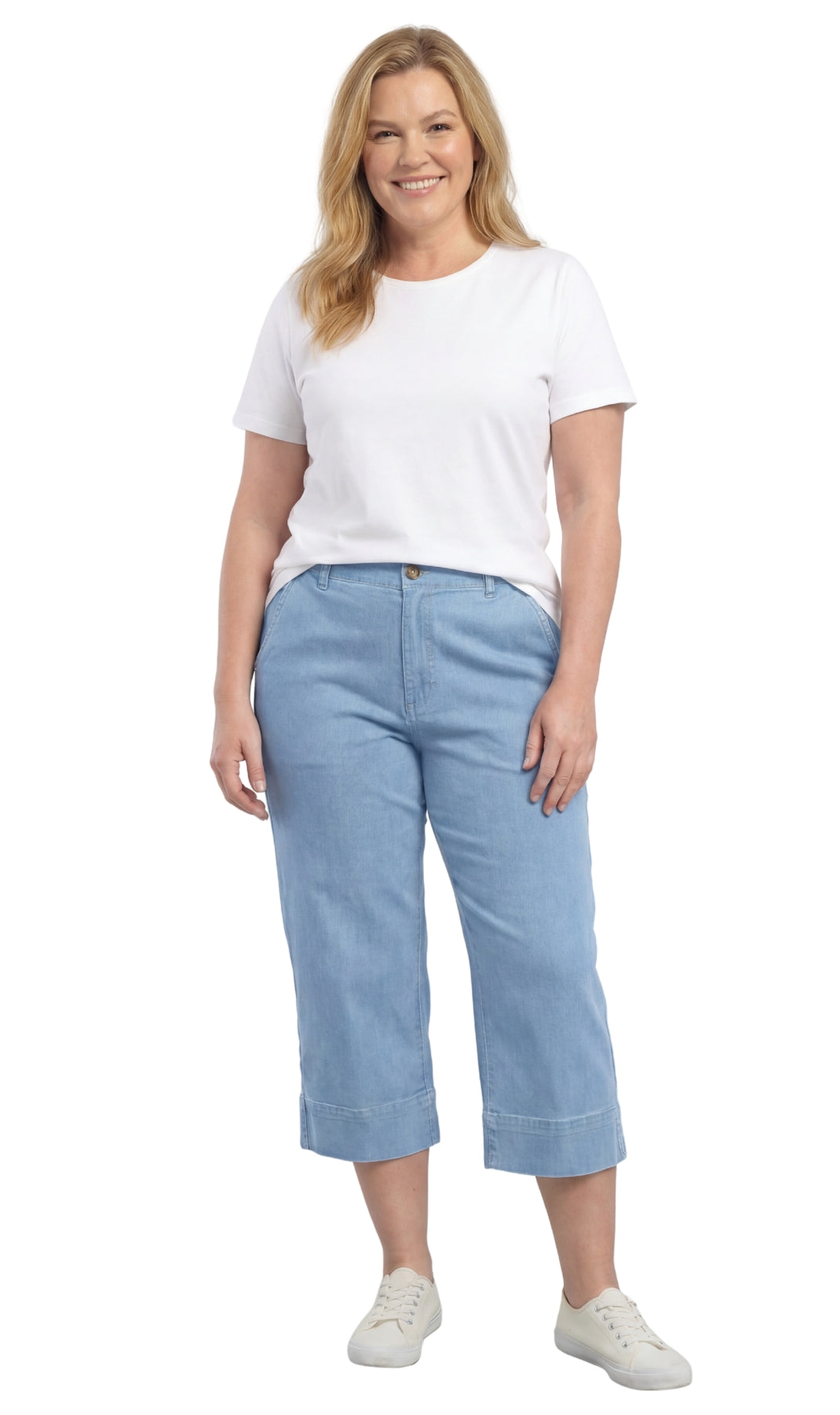 Turtle Bay New York Women’s Lightweight Straight Leg Casual Denim Capri Pants in Cotton Blend Fabric chambary full