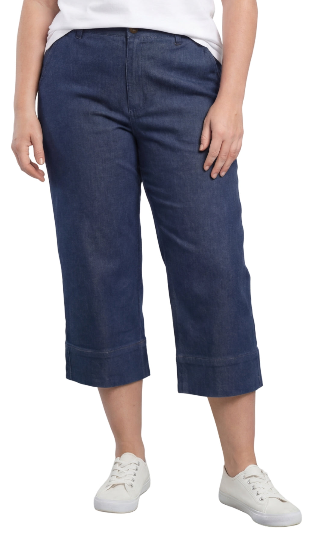 Turtle Bay New York Women’s Lightweight Straight Leg Casual Denim Capri Pants in Cotton Blend Fabric indigo front