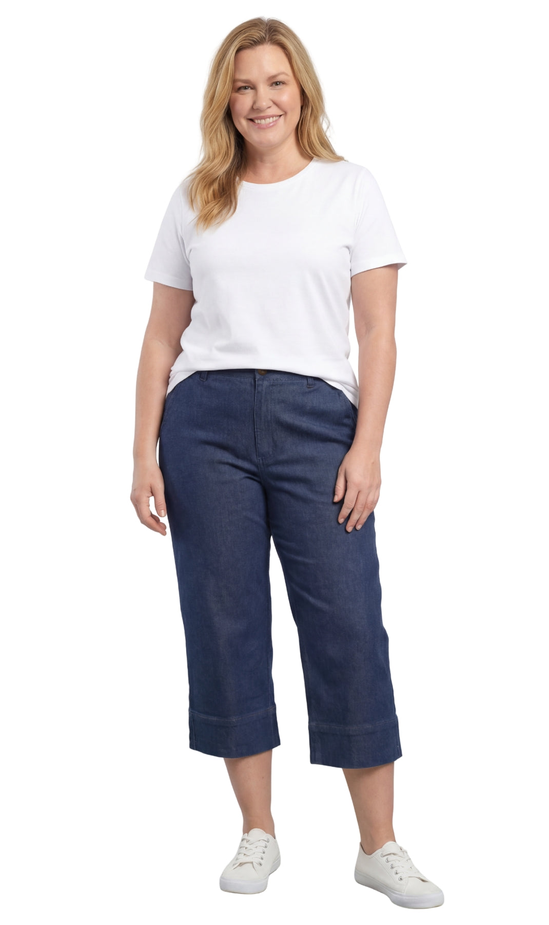 Turtle Bay New York Women’s Lightweight Straight Leg Casual Denim Capri Pants in Cotton Blend Fabric indigo full