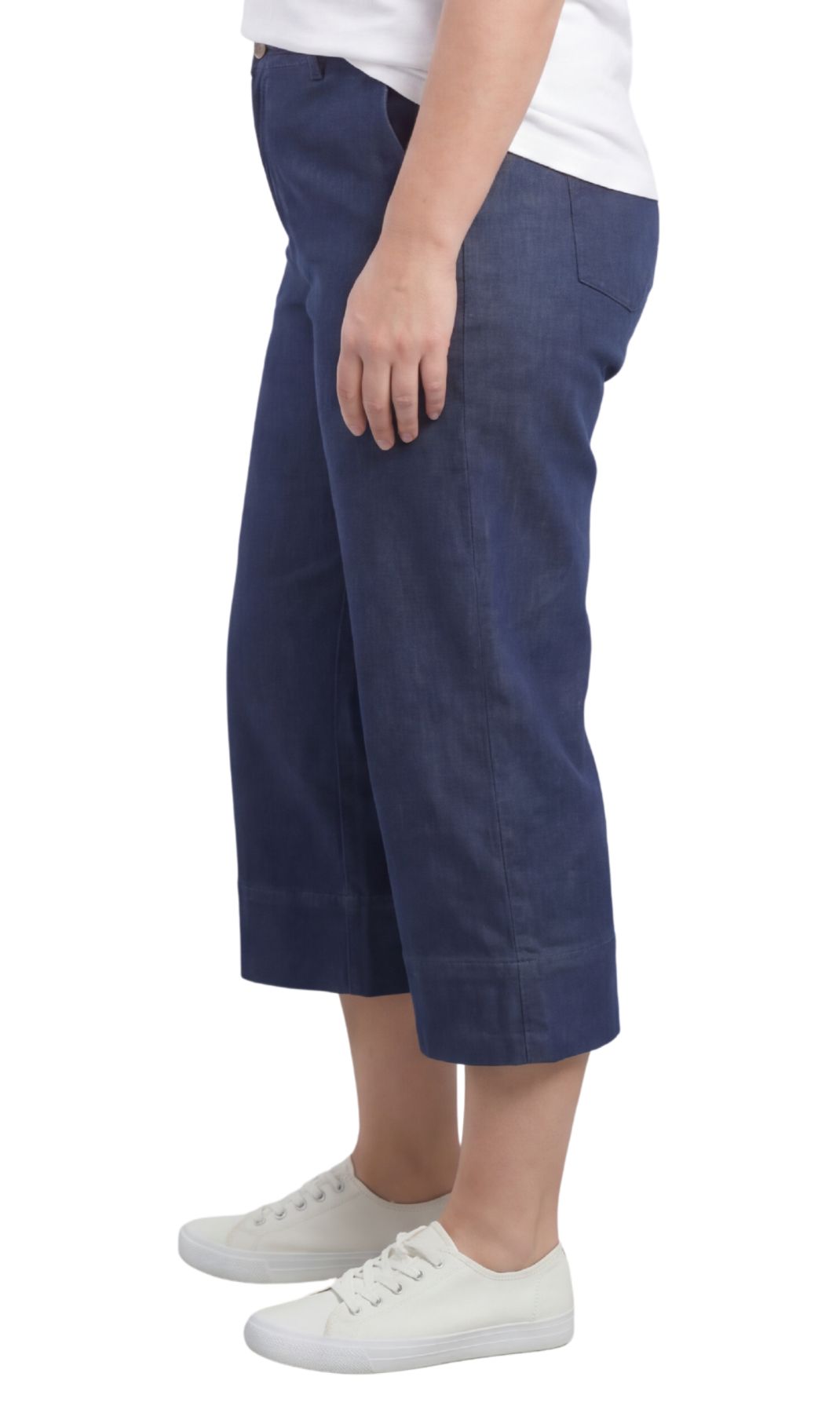 Turtle Bay New York Women’s Lightweight Straight Leg Casual Denim Capri Pants in Cotton Blend Fabric indigo side