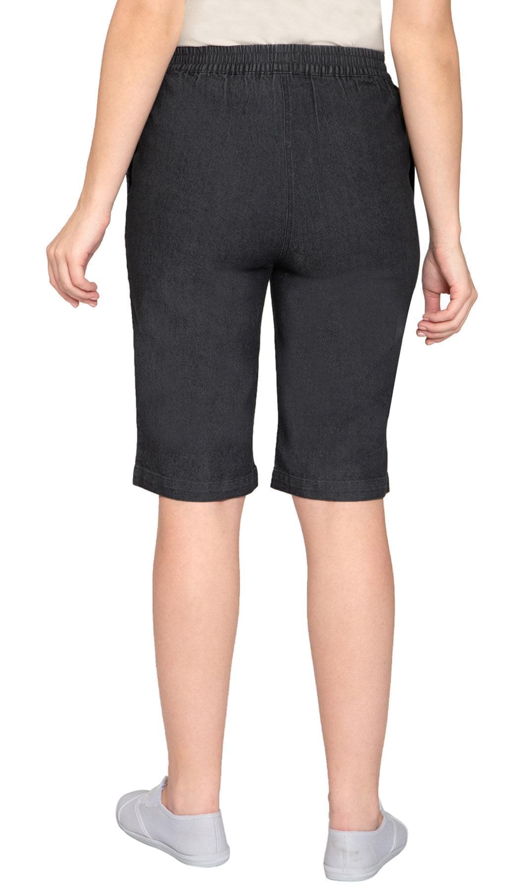 Women's Denim Pull On Bermuda Shorts - Easy Pull On Styles in Lightweight Denim -  Black  - Back - TURTLE BAY APPAREL