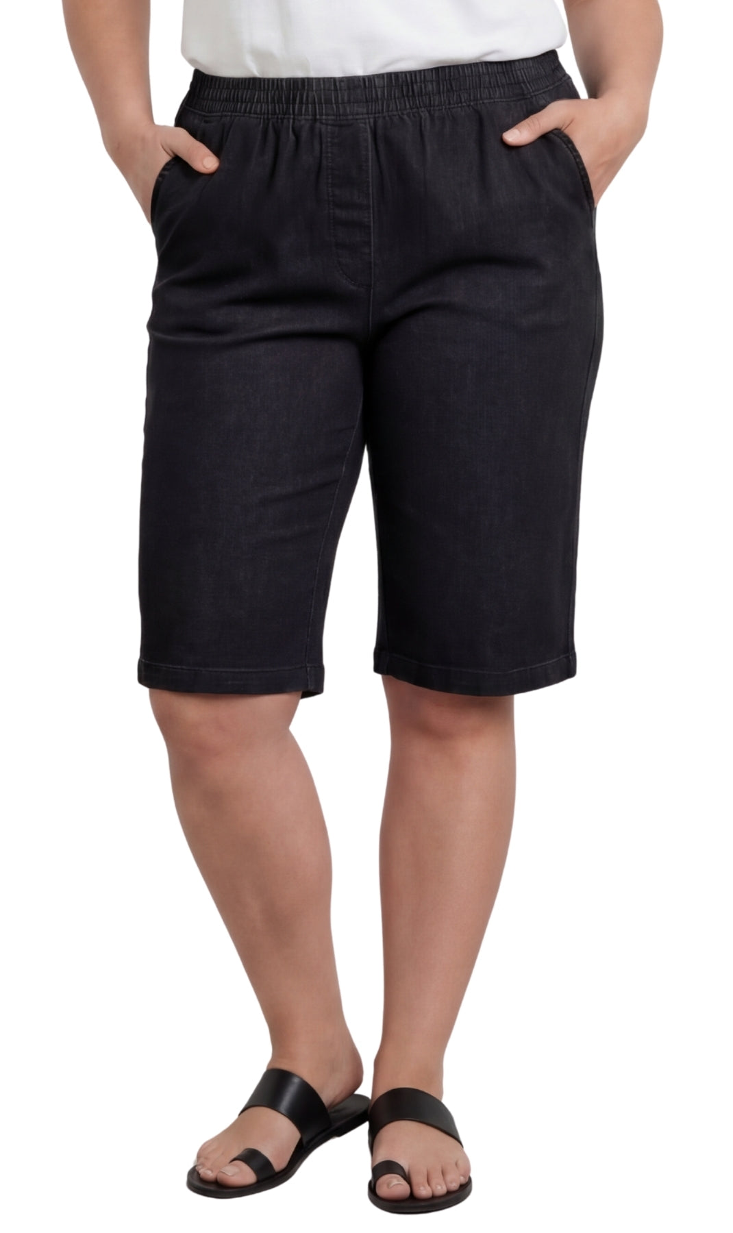 Women's Easy Pull-On Bermuda Shorts in Denim and Twill 28