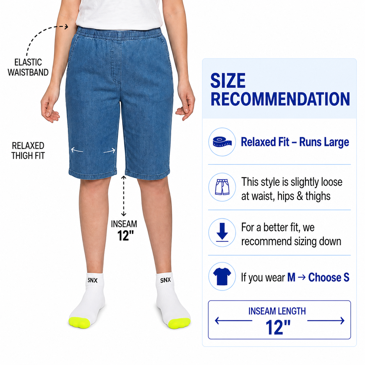 Turtle Bay New York Women's Easy Pull on Bermuda Shorts size recommendation