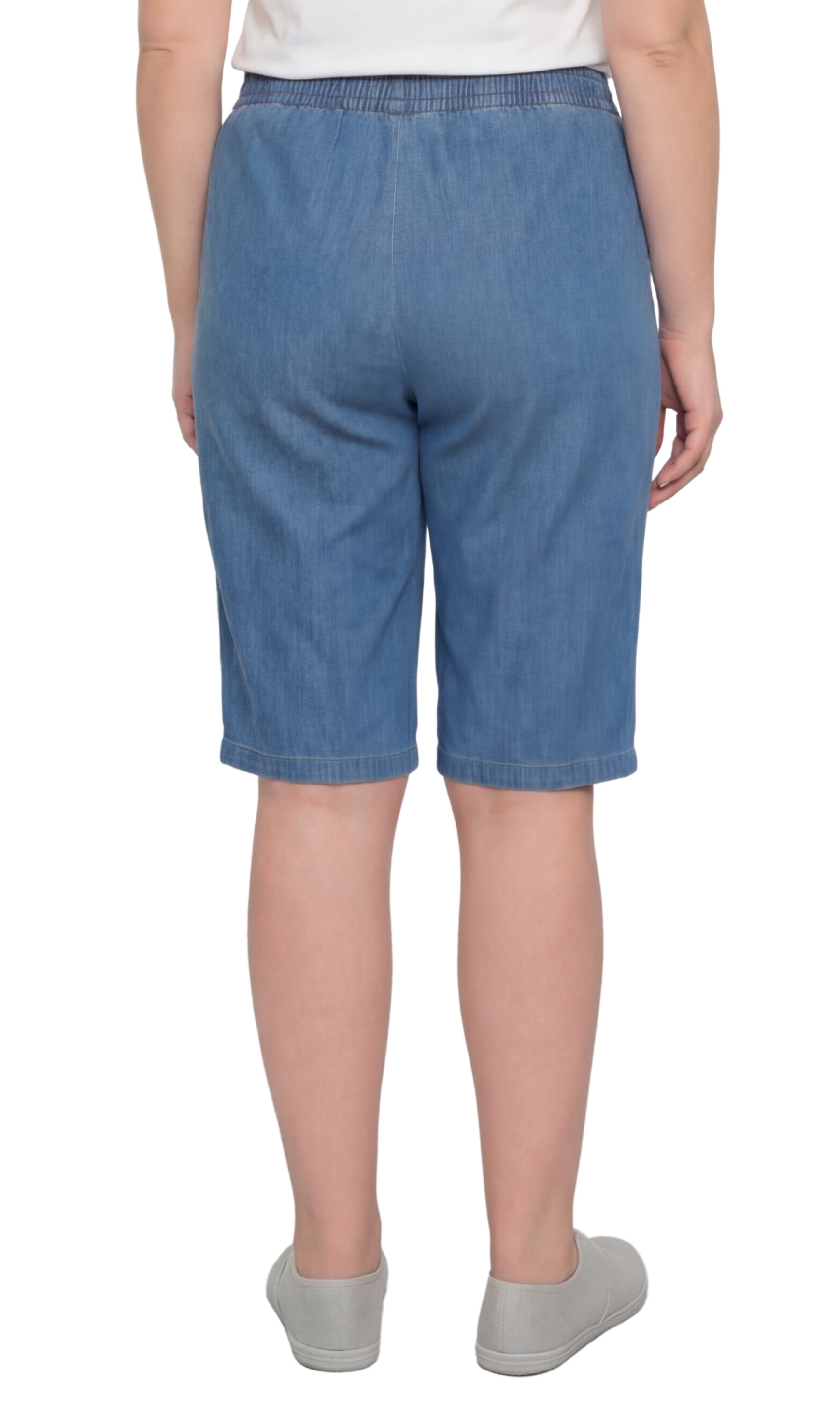 Turtle Bay New York Women's Easy Pull on Bermuda Shorts in Denim and Twill med blue back
