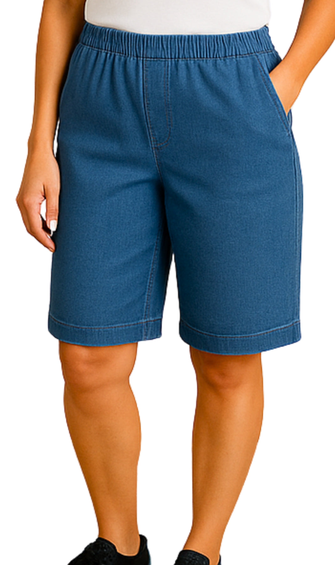Women's Easy Pull on Bermuda Shorts in Denim and Twill 31