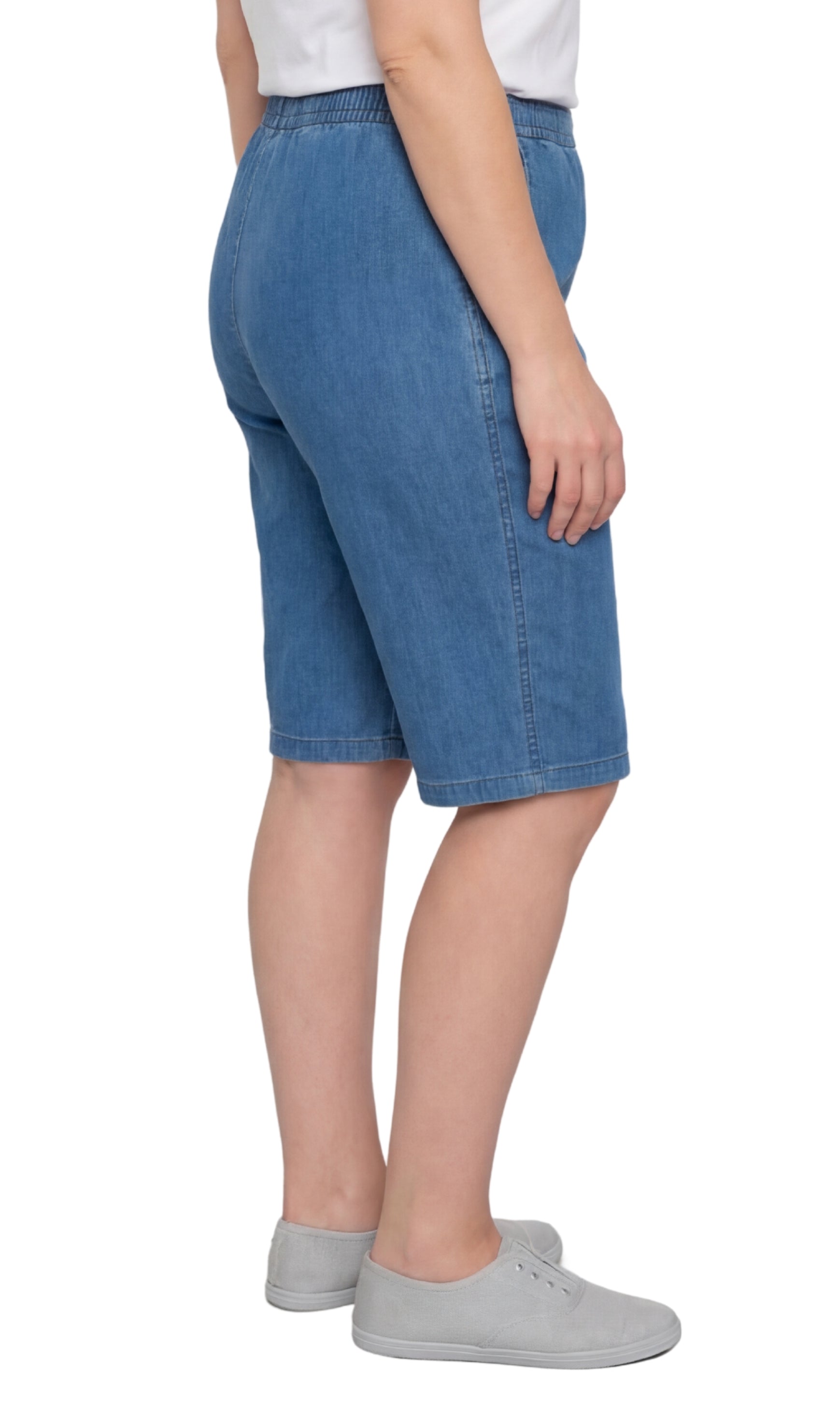 Turtle Bay New York Women's Easy Pull on Bermuda Shorts in Denim and Twill med blue side
