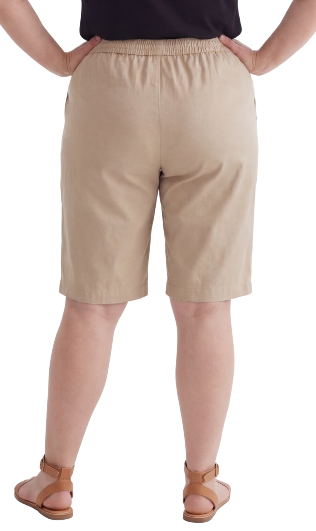 Turtle Bay New York Women's Easy Pull on Bermuda Shorts in Denim and Twill stone back