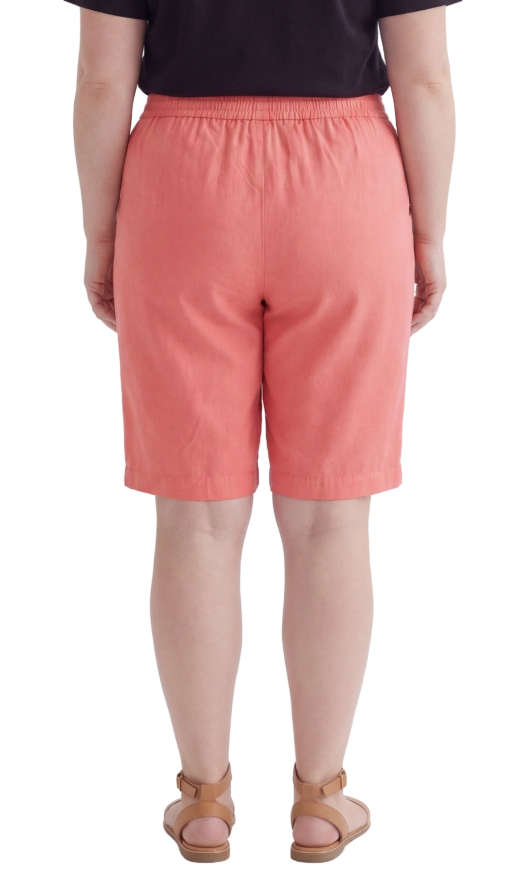 Turtle Bay New York Women's Easy Pull on Bermuda Shorts in Denim and Twill coral back