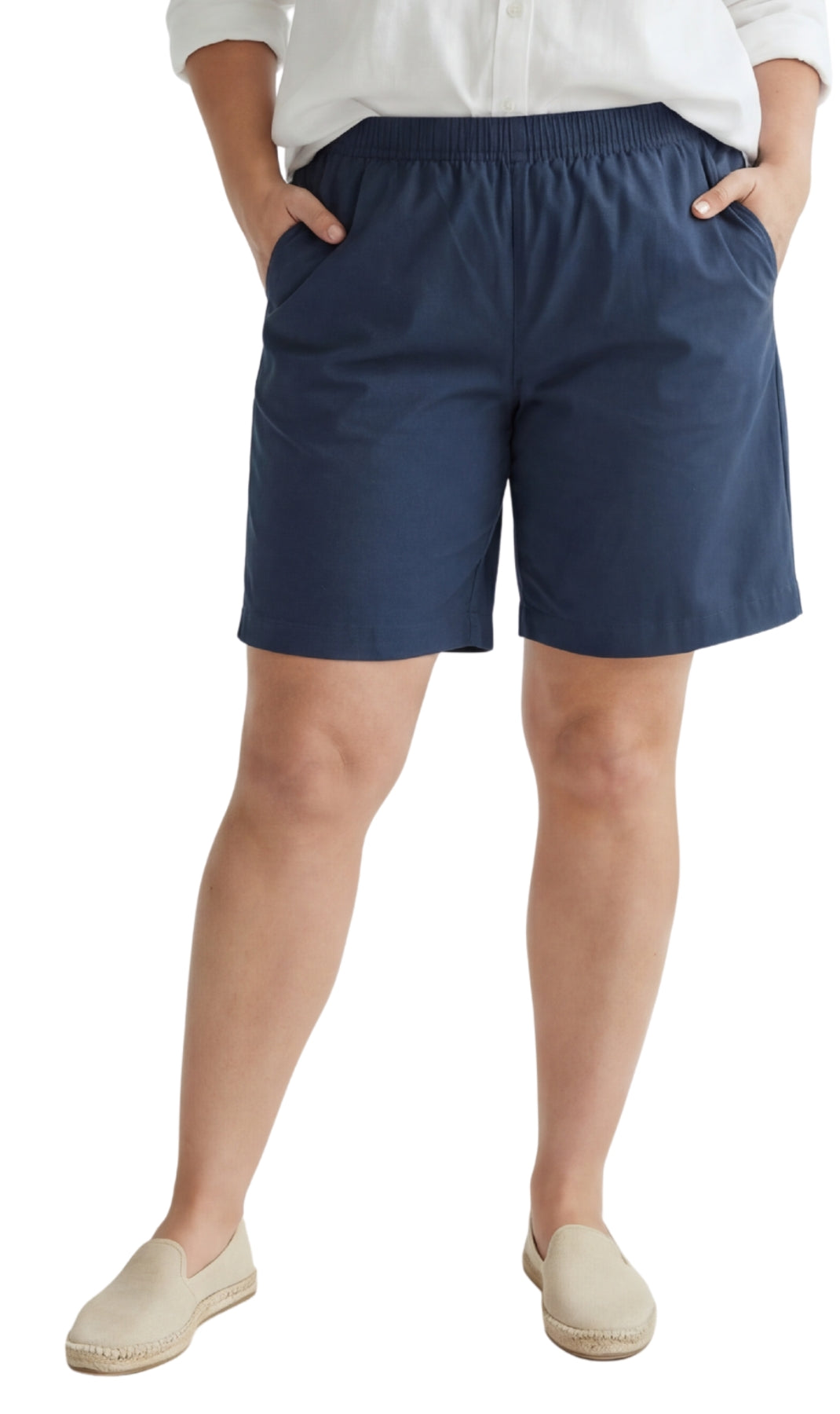 Women's Pull On Denim & Twill Shorts with stretch waist - No zipper or buttons