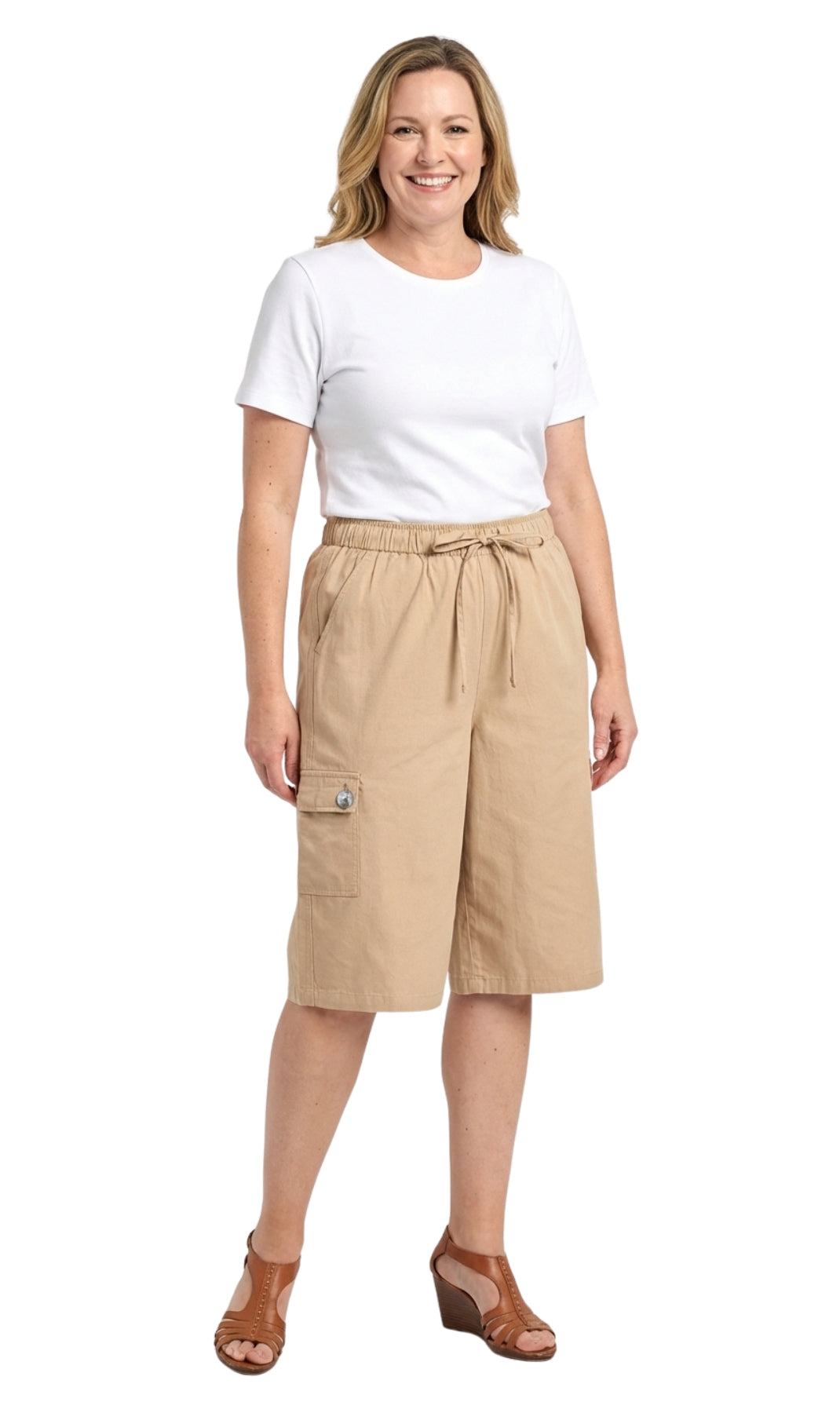 Women's Calcutta Split Skirt With Cargo Pocket -The Sportiness of Shorts, The Coolness of a Skirt - khaki- full- TURTLE BAY APPAREL