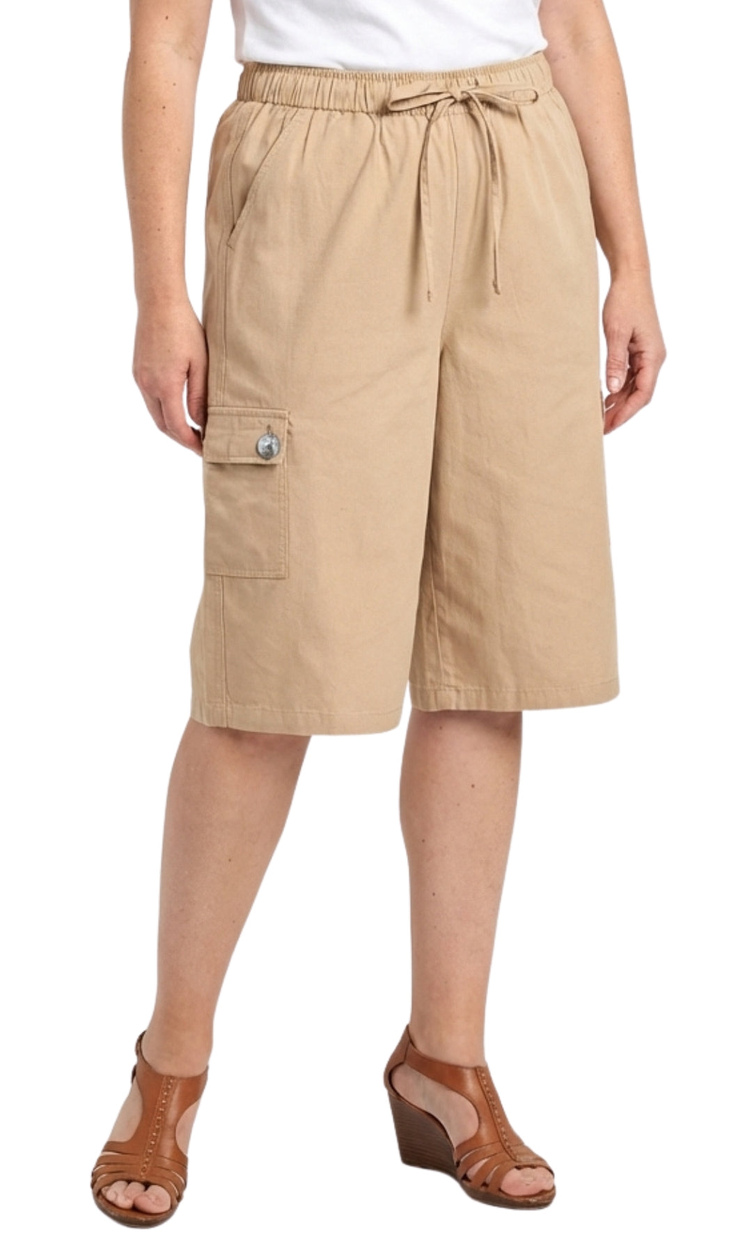 Women's Calcutta Split Skirt With Cargo Pocket -The Sportiness of Shorts, The Coolness of a Skirt - khaki- front- TURTLE BAY APPAREL